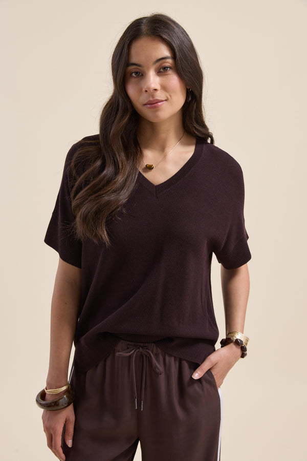The Knit Detail V Neck Tee