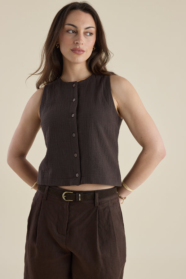 Elementary Sleeveless Button Through Top