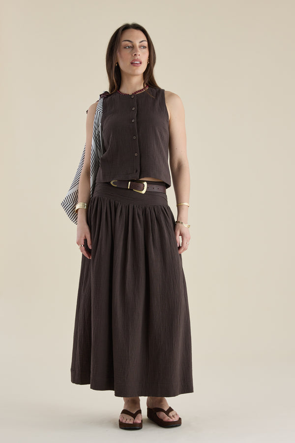 Elementary Gathered Waist Midi Skirt