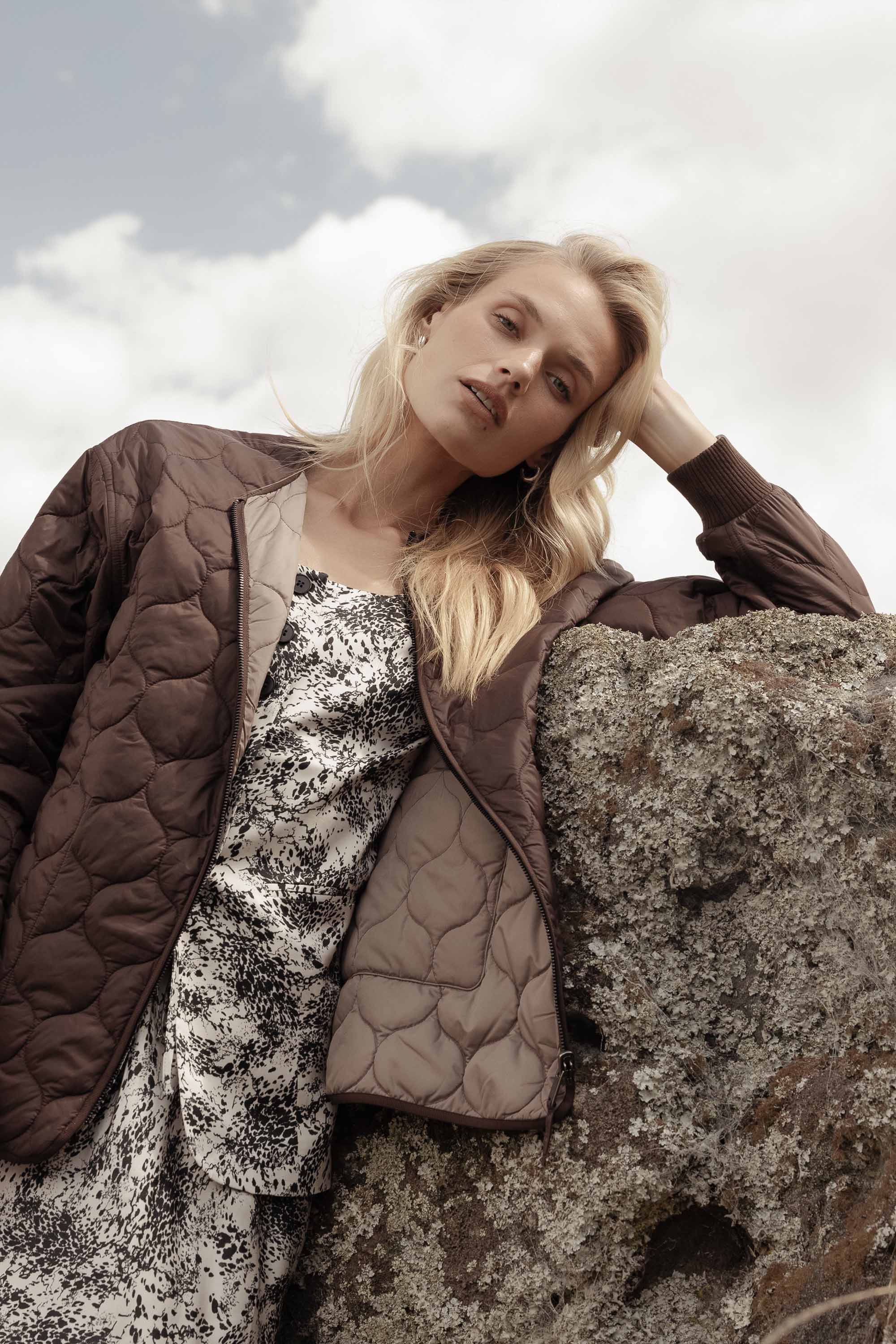 Shop Mckenna Reversible Quilted Puffer (Chocolate/Mushroom