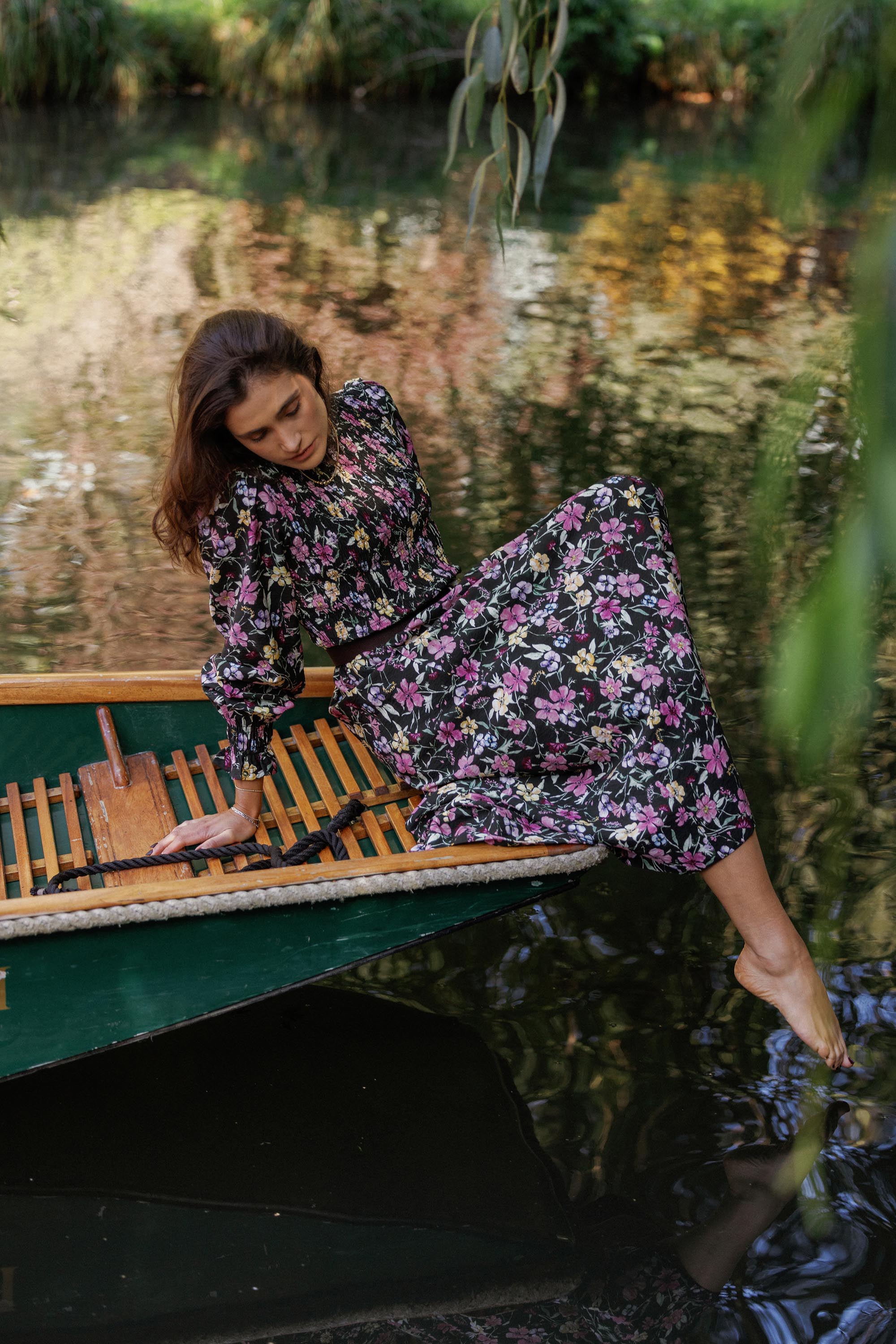 long sleeve dress nz Shop Brooke Shirred Long Sleeve Dress (Winter Wildflower)