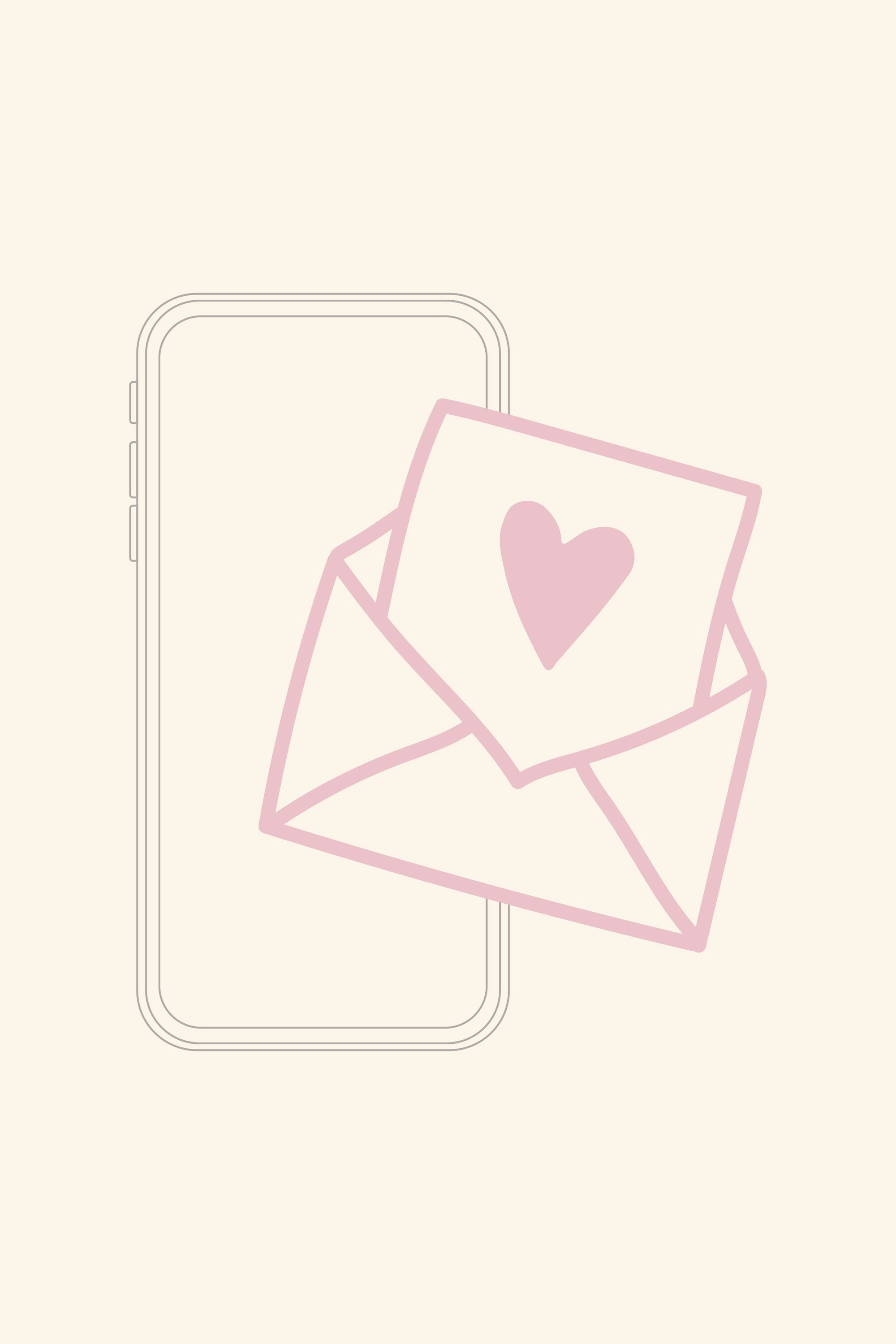 Minimalist drawing of a Max Digital Gift Card and note with a heart symbol on a phone.