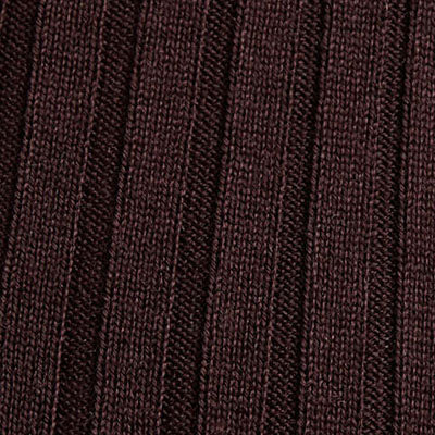 Close-up of ribbed, dark brown knitted fabric with vertical textured lines.