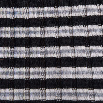 Close-up of NZ-inspired black and white horizontal striped fabric with a ribbed texture.