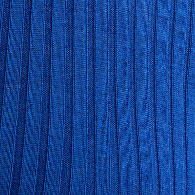 Close-up of blue NZ ribbed fabric with vertical textured lines.