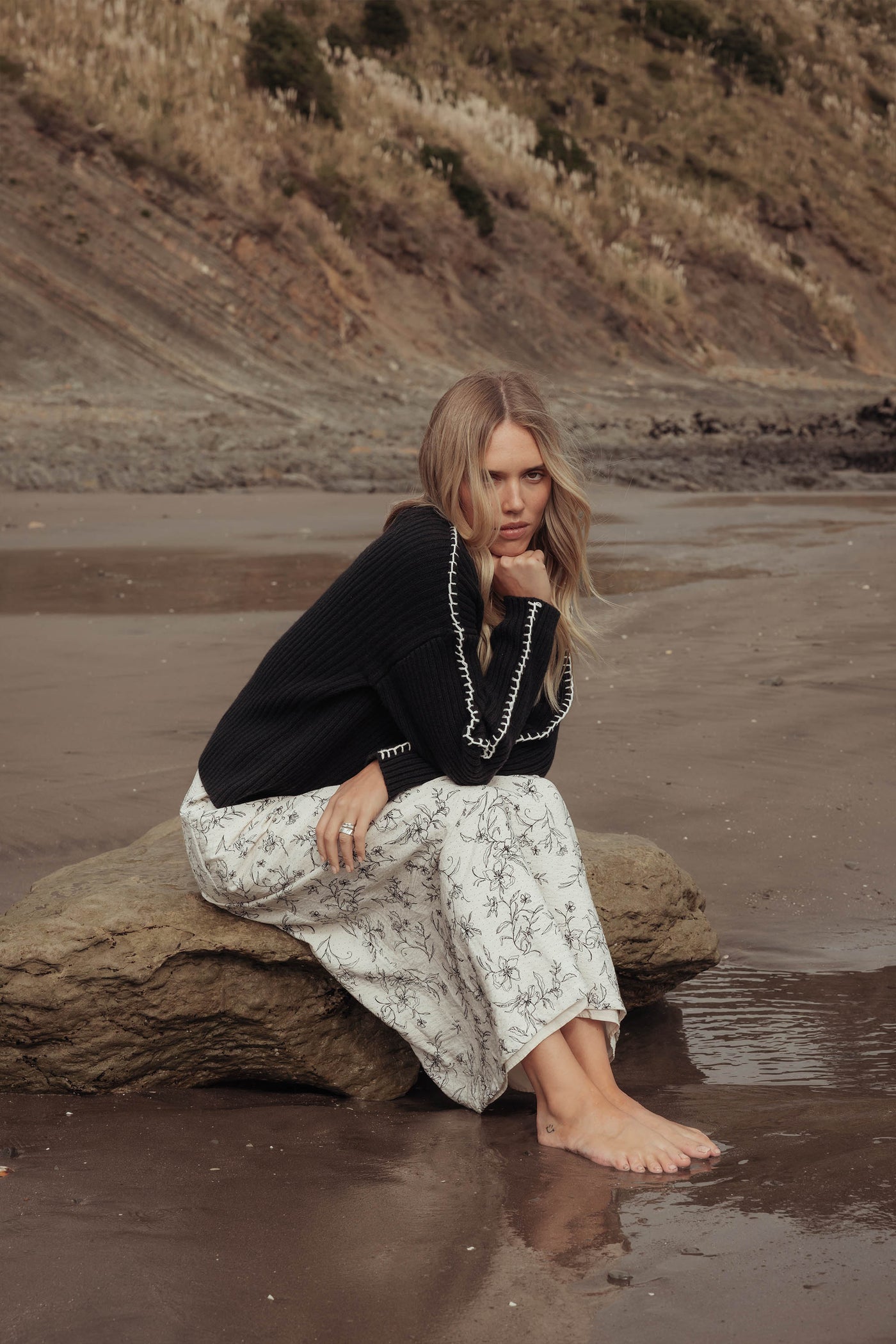 Shop Monica Funnel Neck Sweater (Black/Ivory) | Max