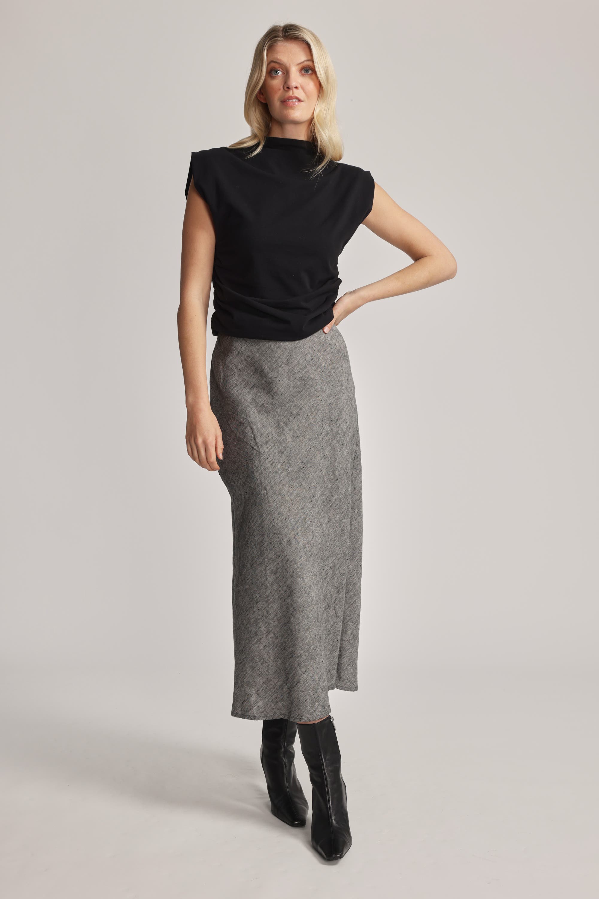 Shop The Linen Slip Skirt in Grey