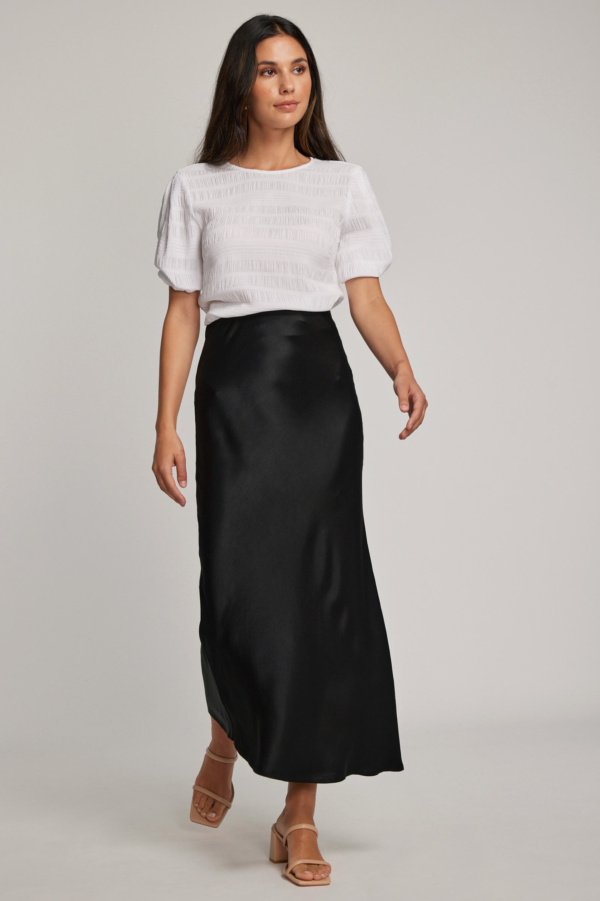 Black satin midi skirt nz discount