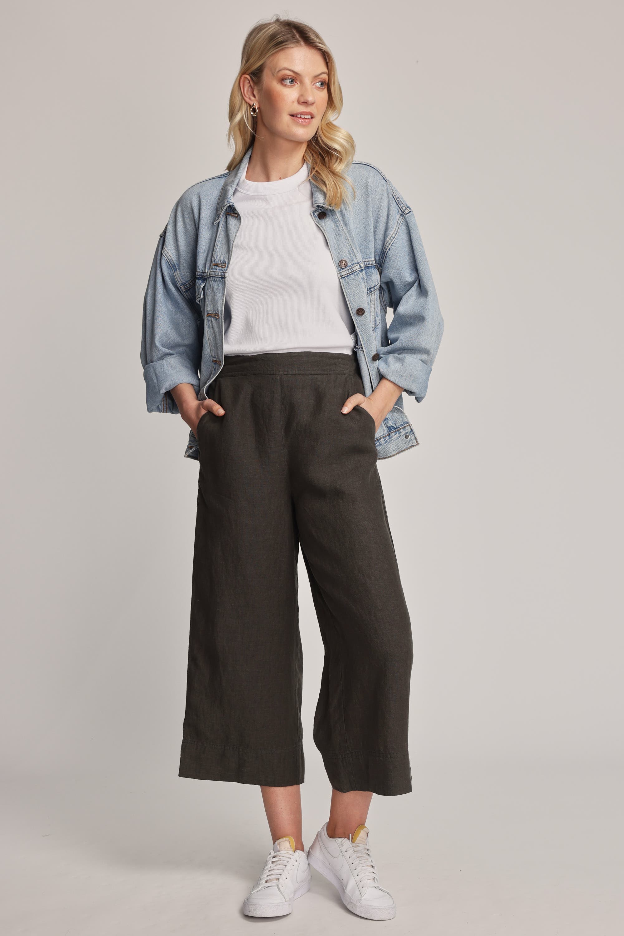 Wide leg cropped cheap linen trousers