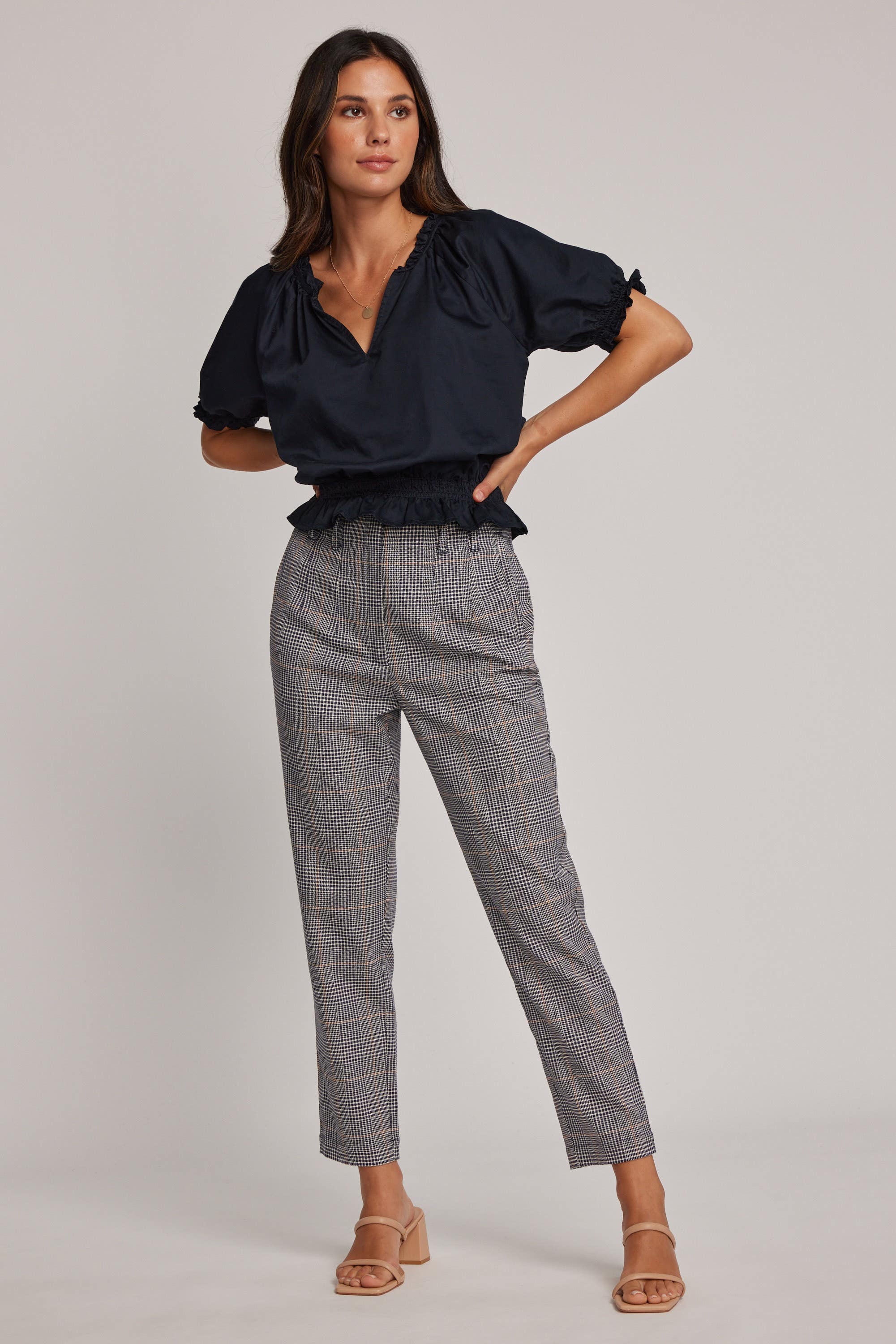 Checked trousers shop high waisted