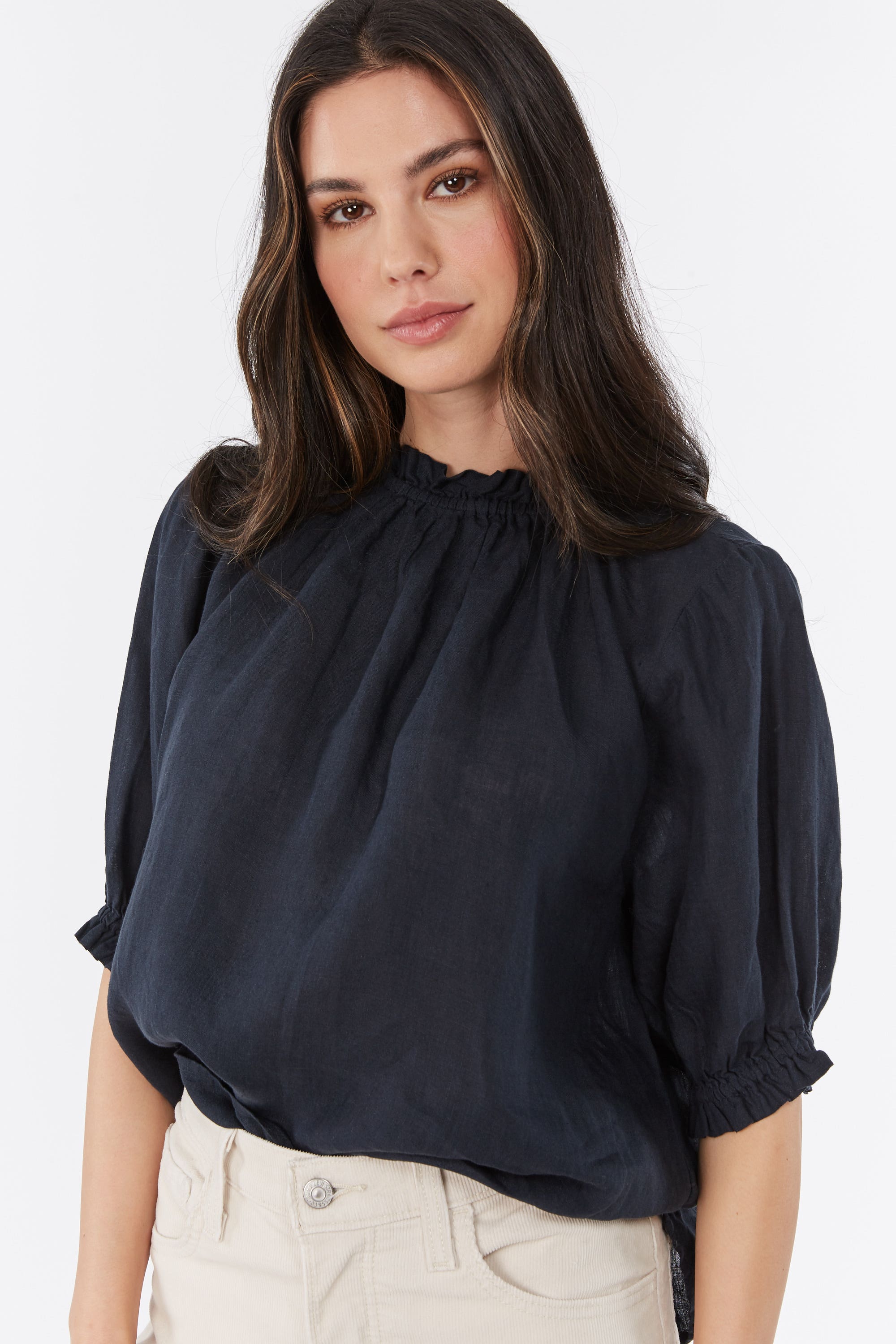 Frill high hot sale neck blouse