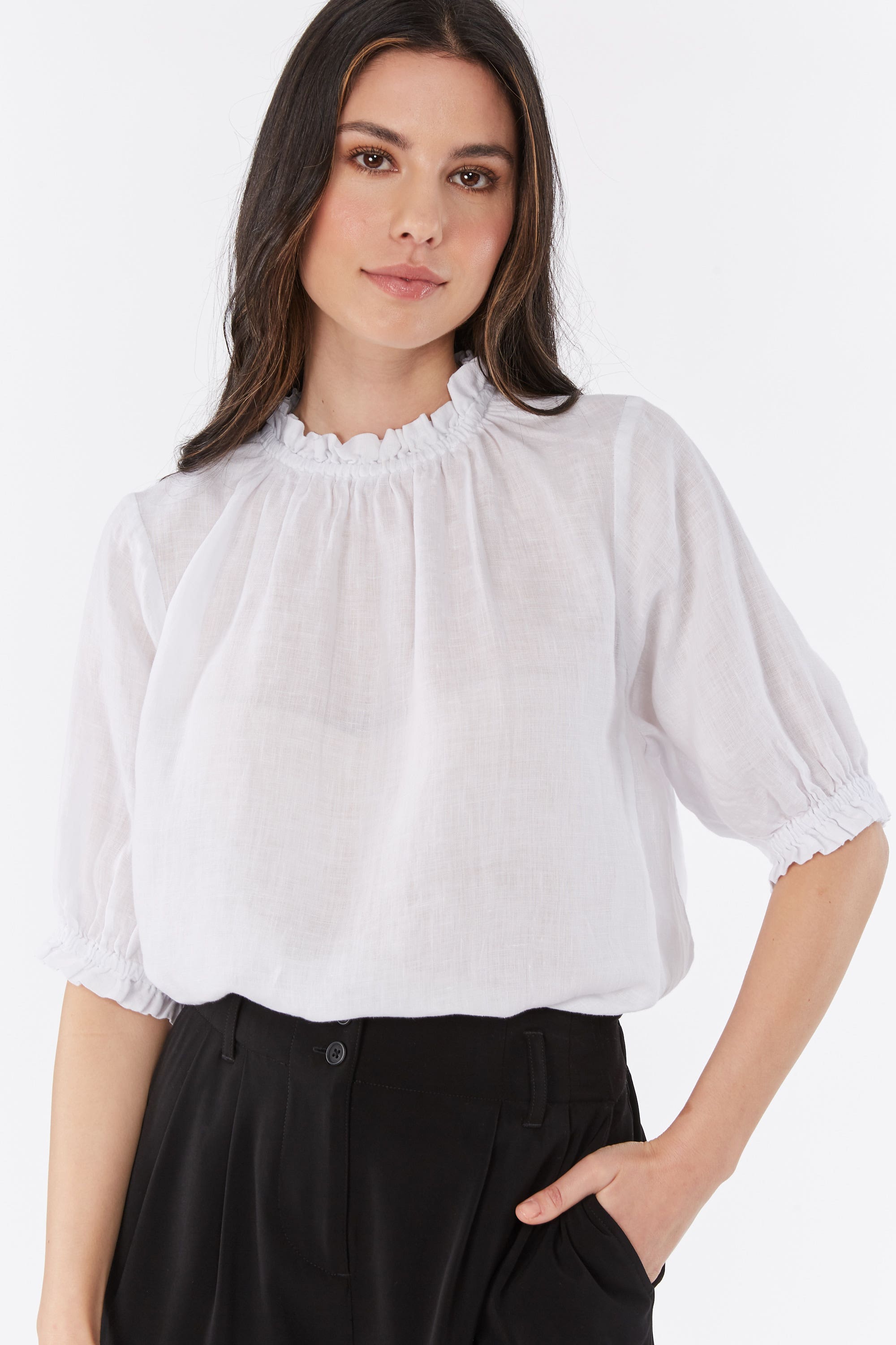 Frill high sales neck blouse