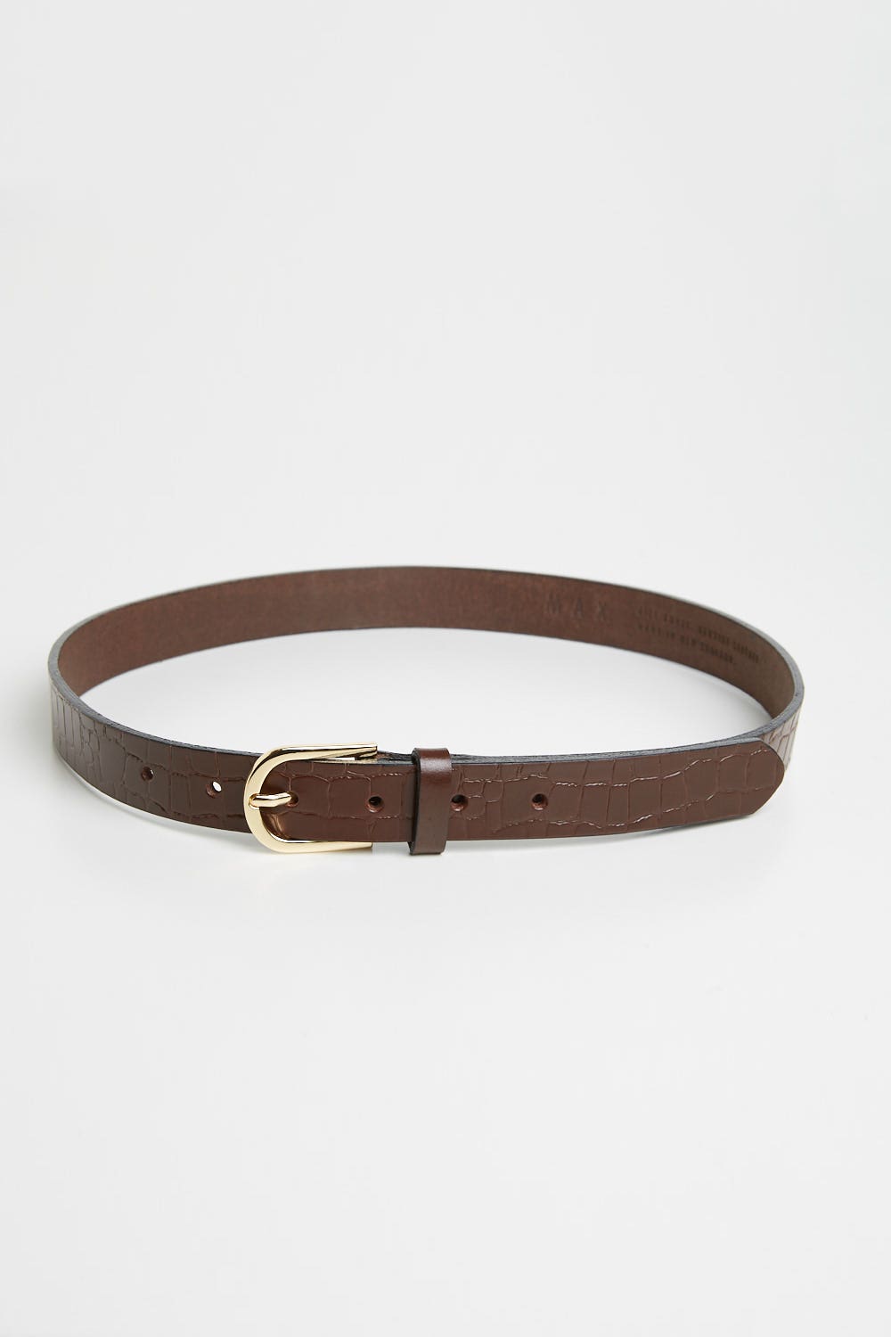 Shop Slim Croc Leather Belt in Brown | Max Women's Fashion NZ