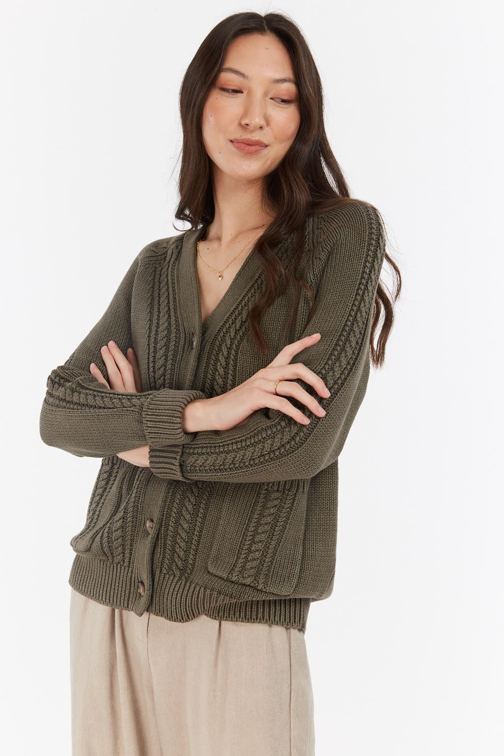 Shop Claudia Chunky Cardigan in Green Max Women s Fashion NZ