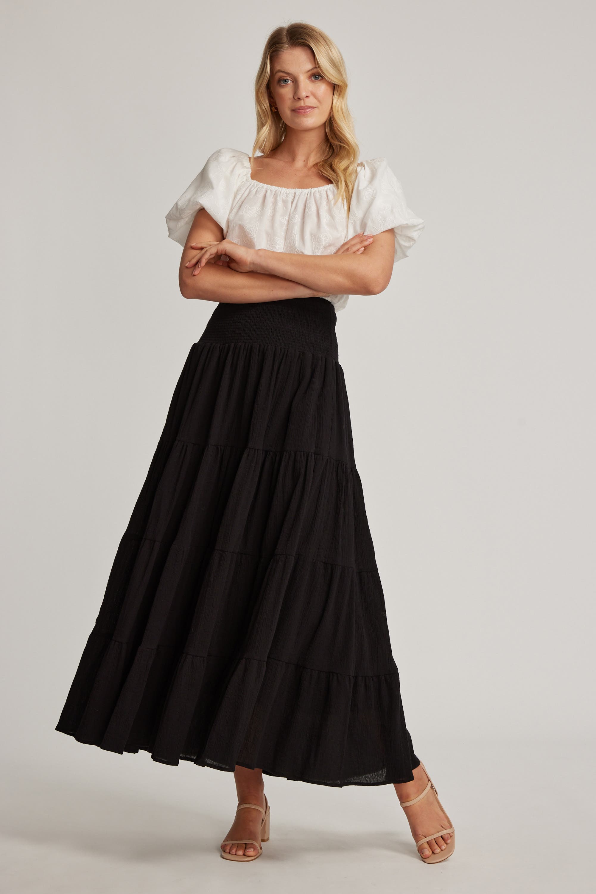 Shop Sienna Tiered Maxi Skirt in Black | Max Women's Fashion NZ