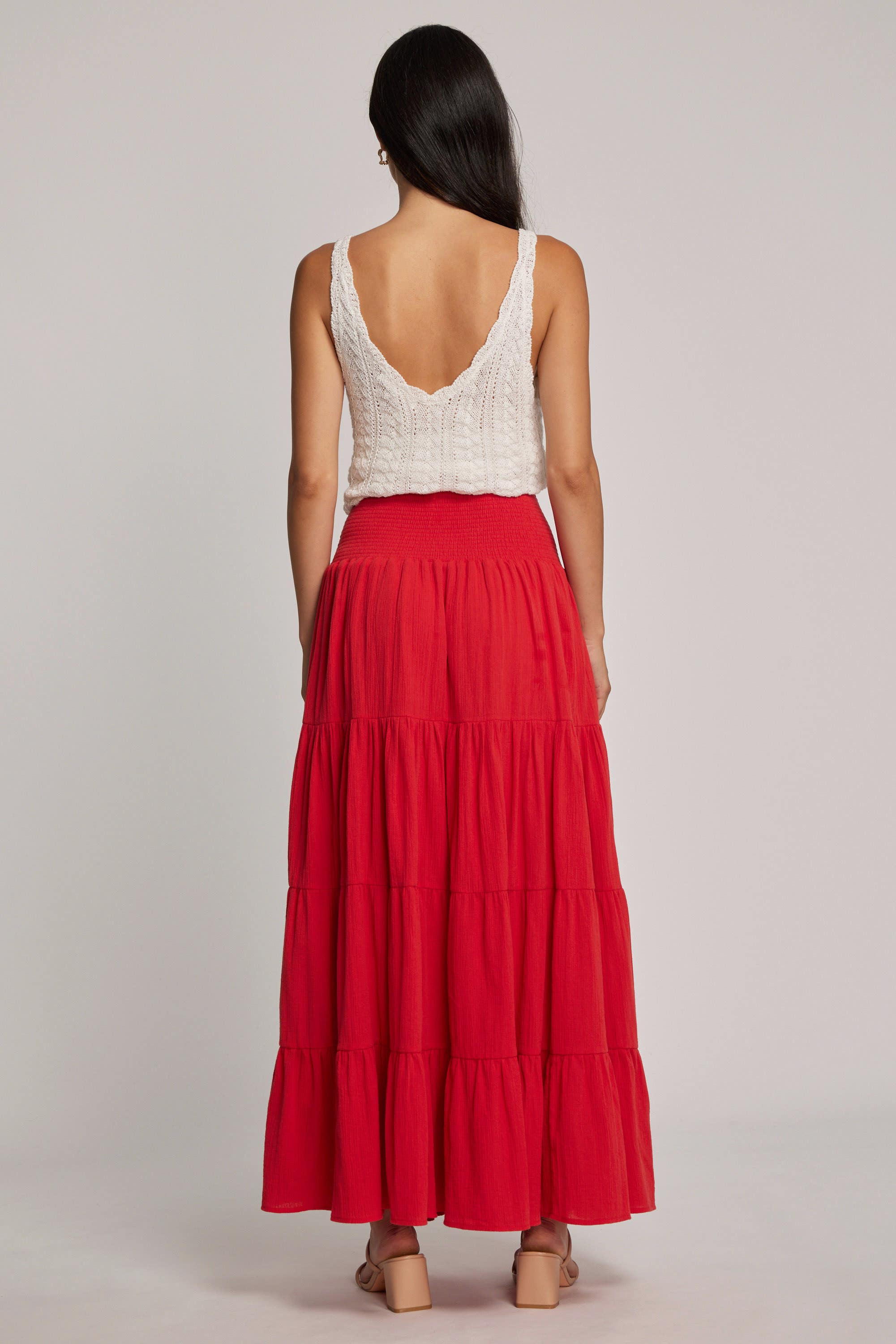 Shop Sienna Tiered Maxi Skirt in Red | Max Women's Fashion NZ