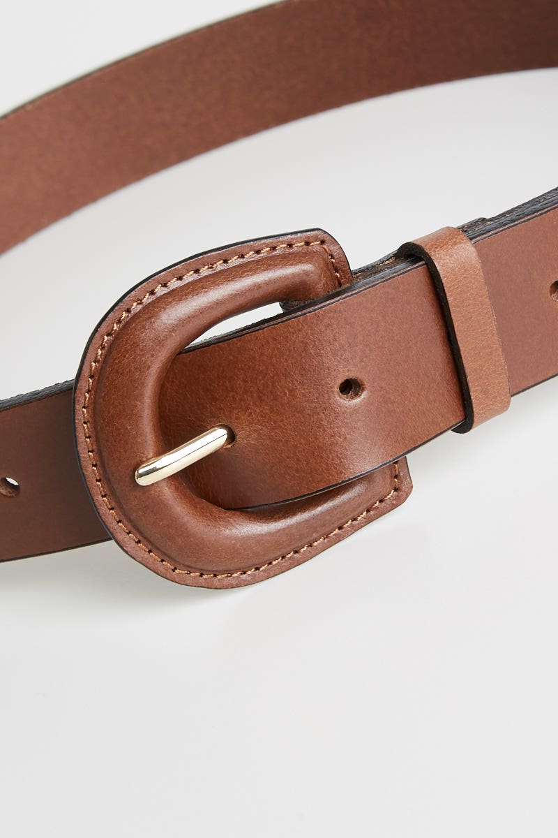 Shop Louisa Covered Buckle Leather Belt in Brown Max Women s