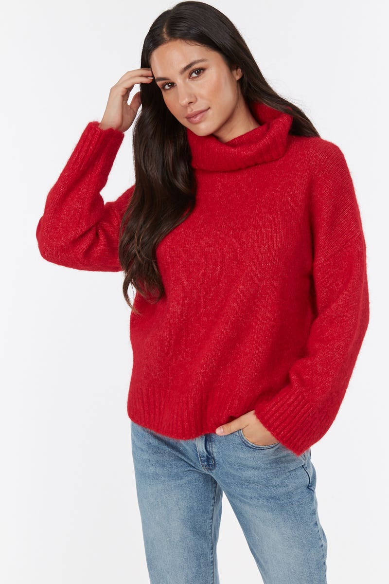 Red roll clearance neck jumper womens