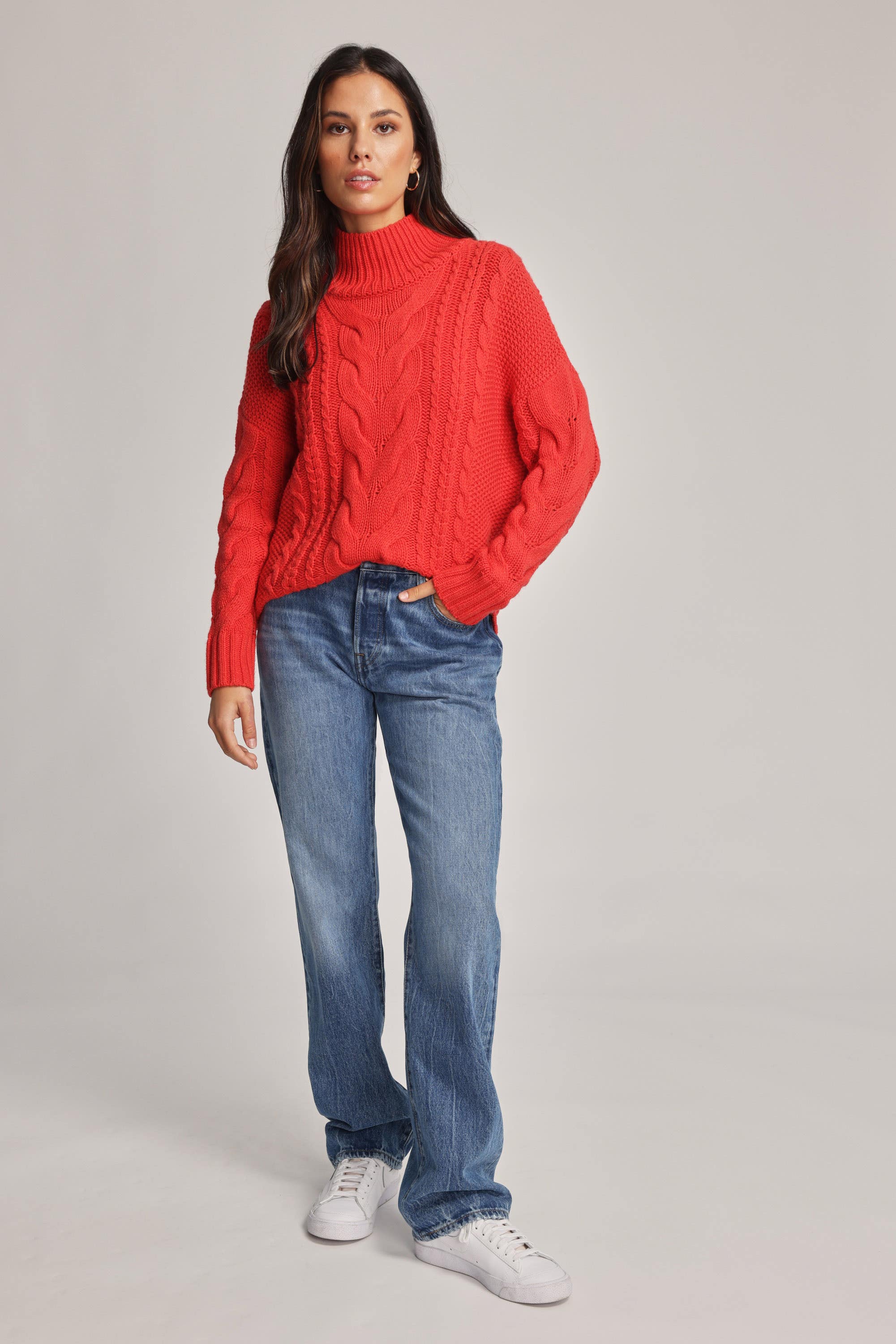 Shop Mara Wool Blend Cable Knit Sweater in Orange Max Women s Fashion NZ