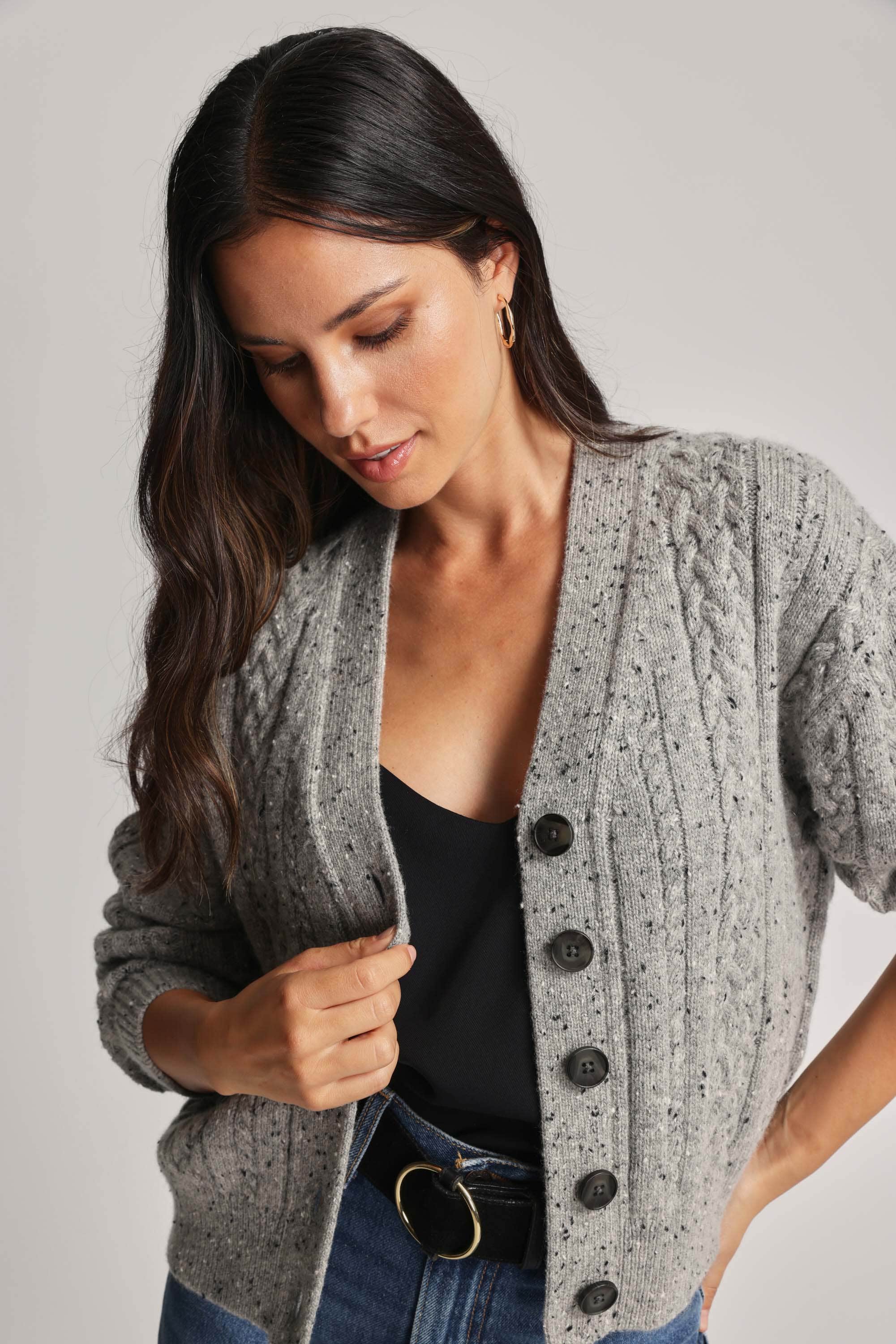 Shop Cassidy Wool Blend Cable Knit Cardigan in Grey Max Women s