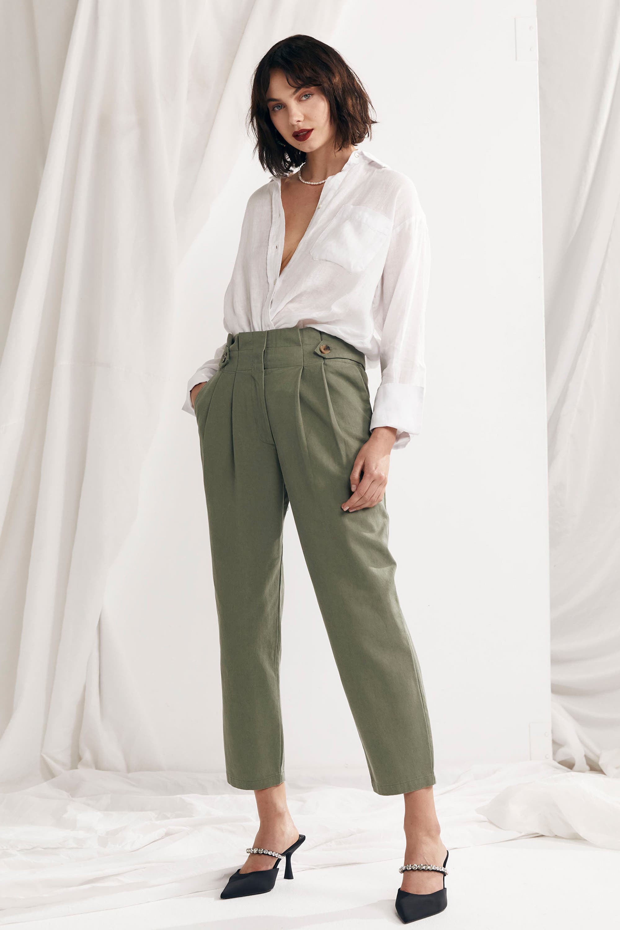 Shop Lucia Paperbag Waist Pant in Green