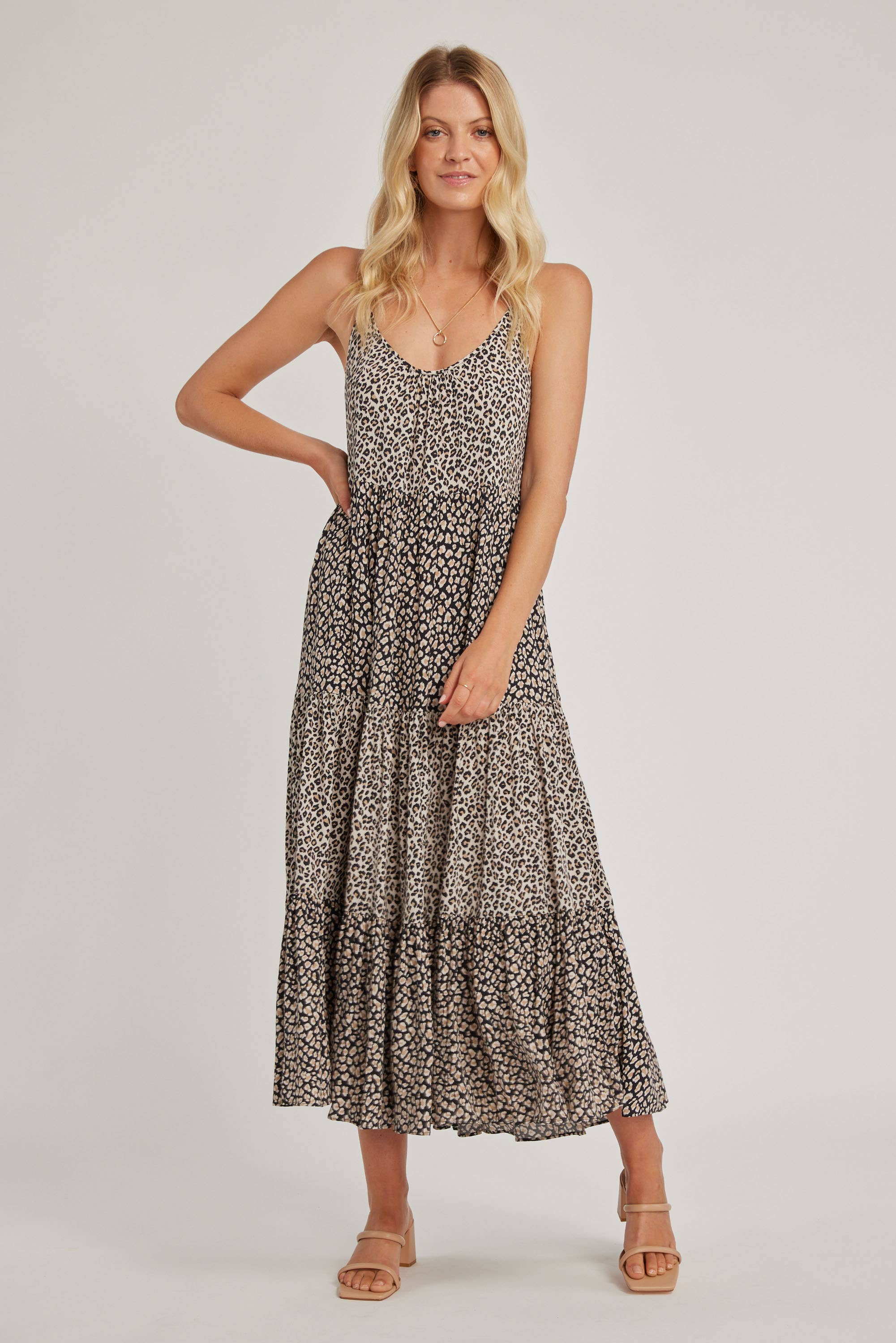 Warehouse leopard clearance tiered maxi dress