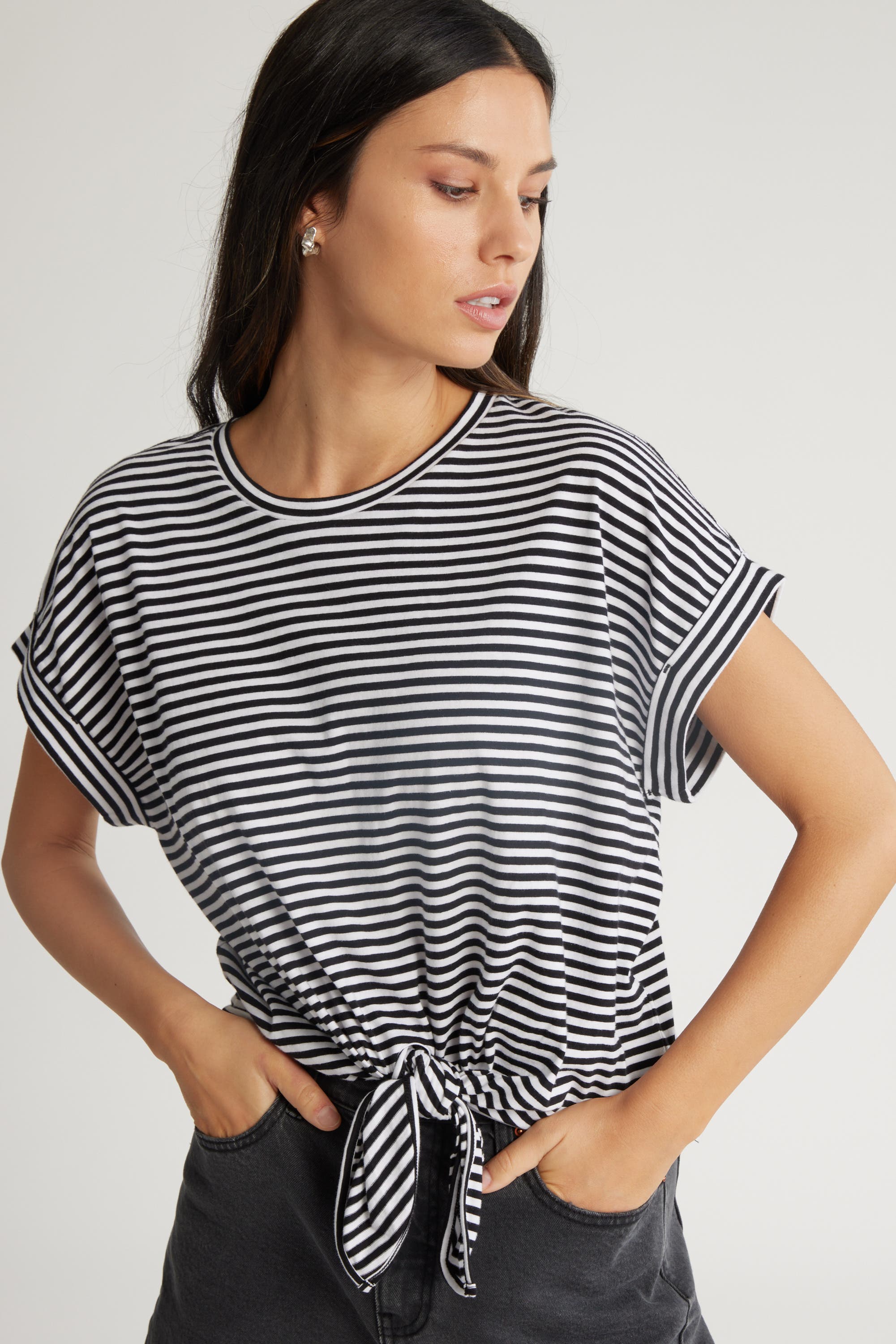 Shop Hadlee Pima Cotton Tie Detail Tank in Stripe Max Women s