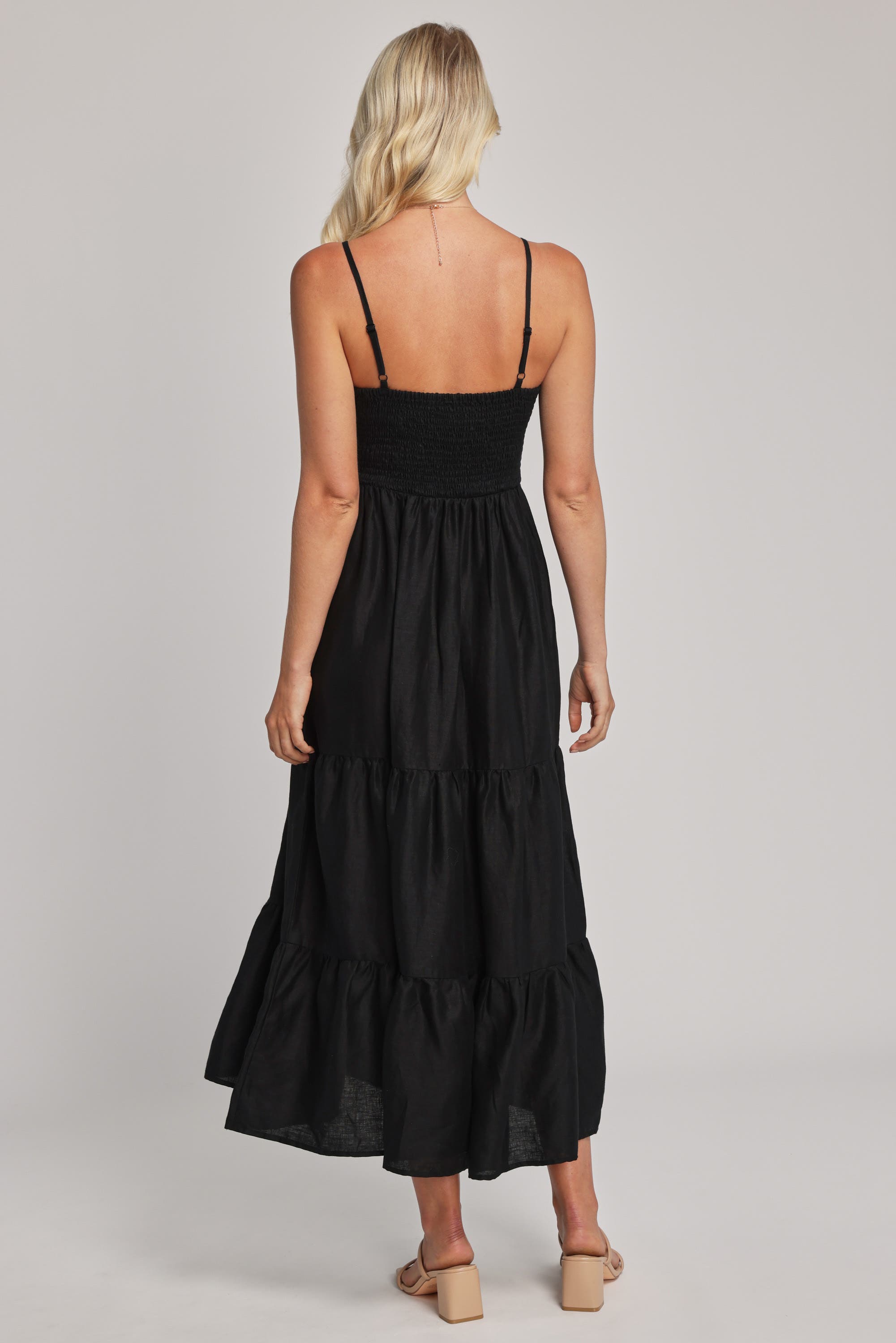 Shop Juliet Linen Tiered Dress in Black Max Women s Fashion NZ