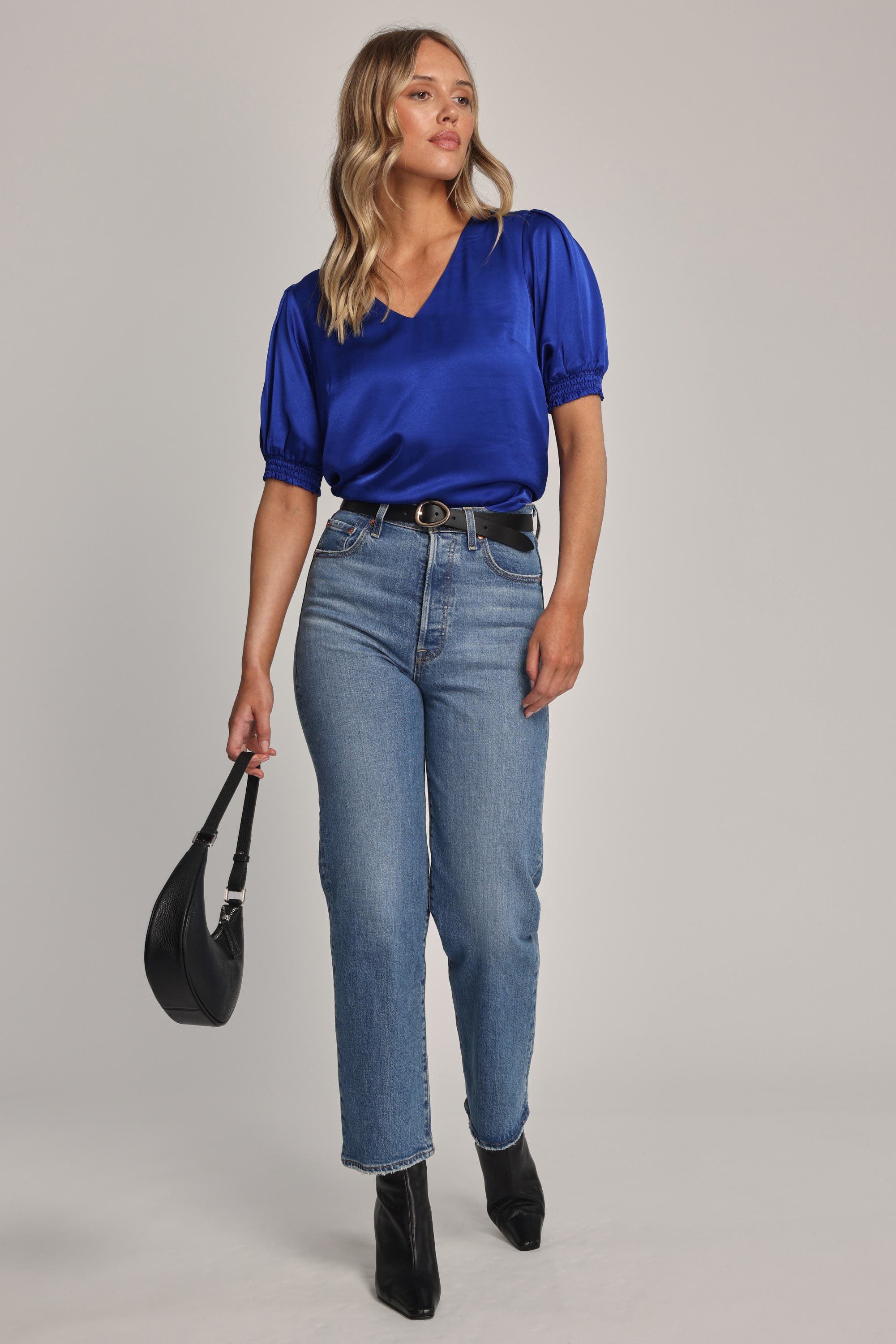 Shop Luca V Neck Top in Blue Max Women s Fashion NZ