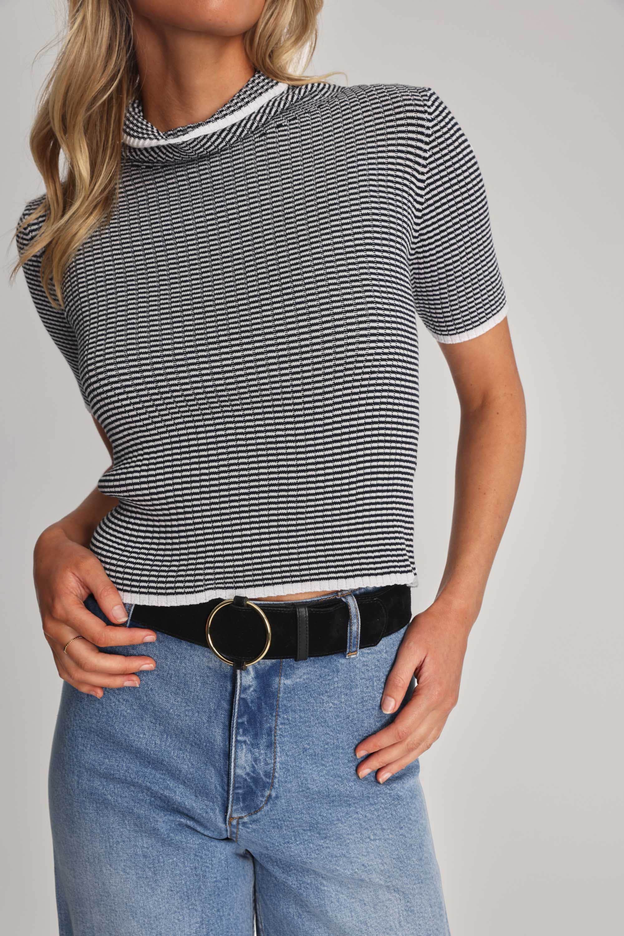 Shop Natalie Roll Neck Knitted Tee in Stripe Max Women s Fashion NZ