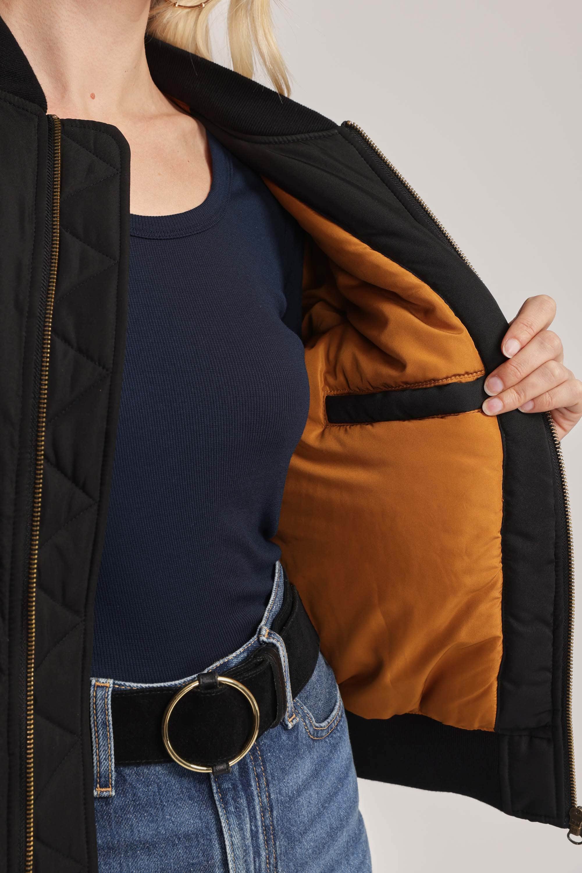 Black bomber jacket online orange inside women's
