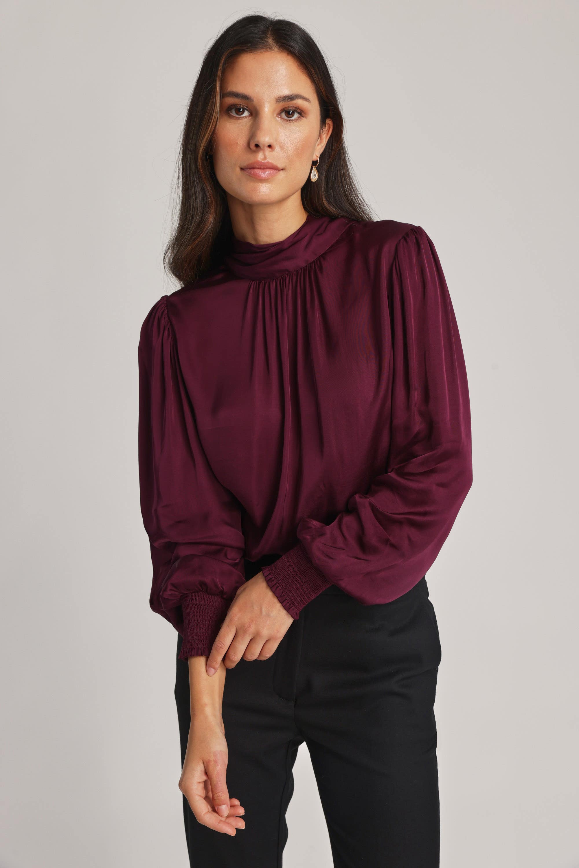 Long sleeve high new arrivals neck blouse