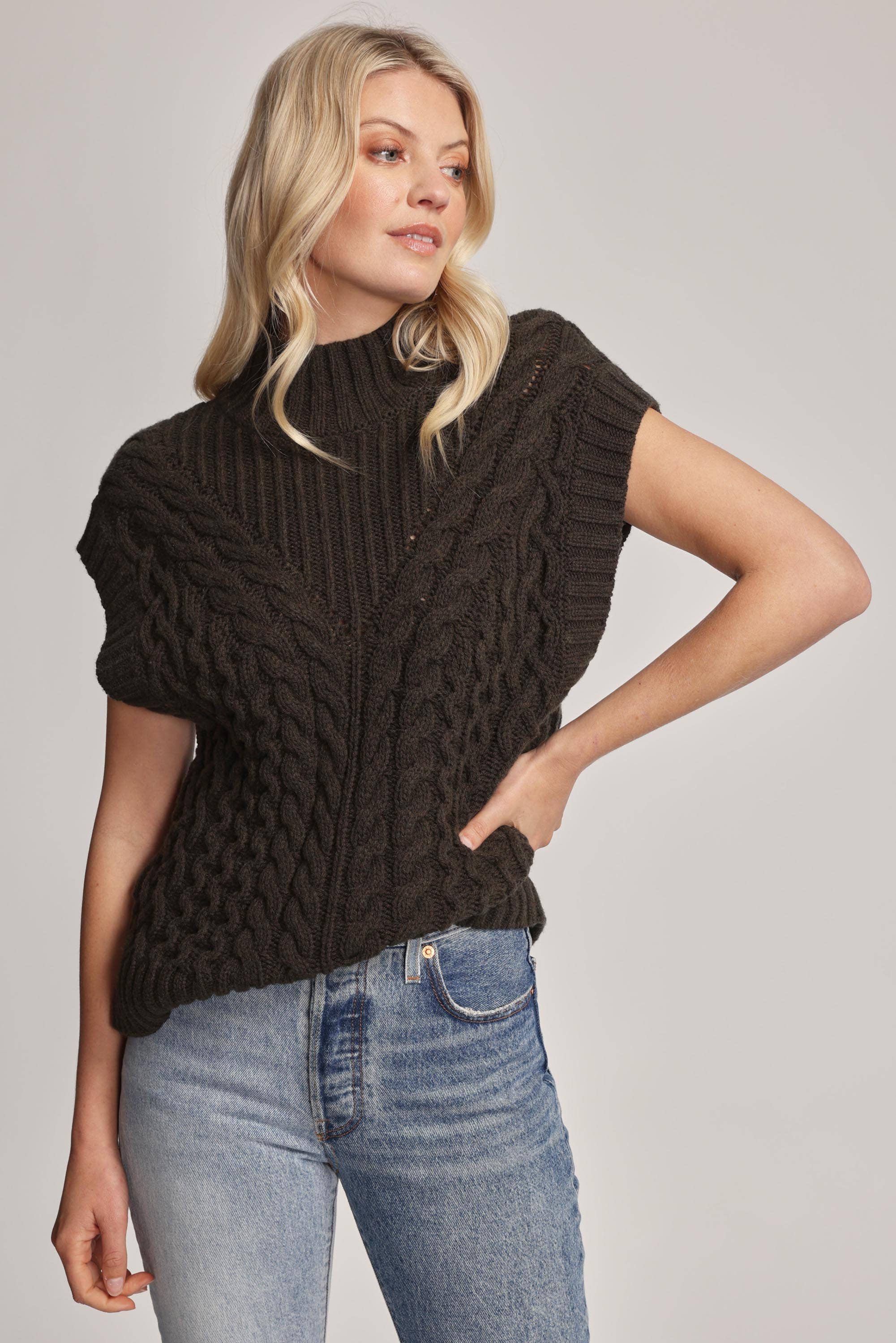 Shop Olive Wool Blend Cable Knit Vest in Green