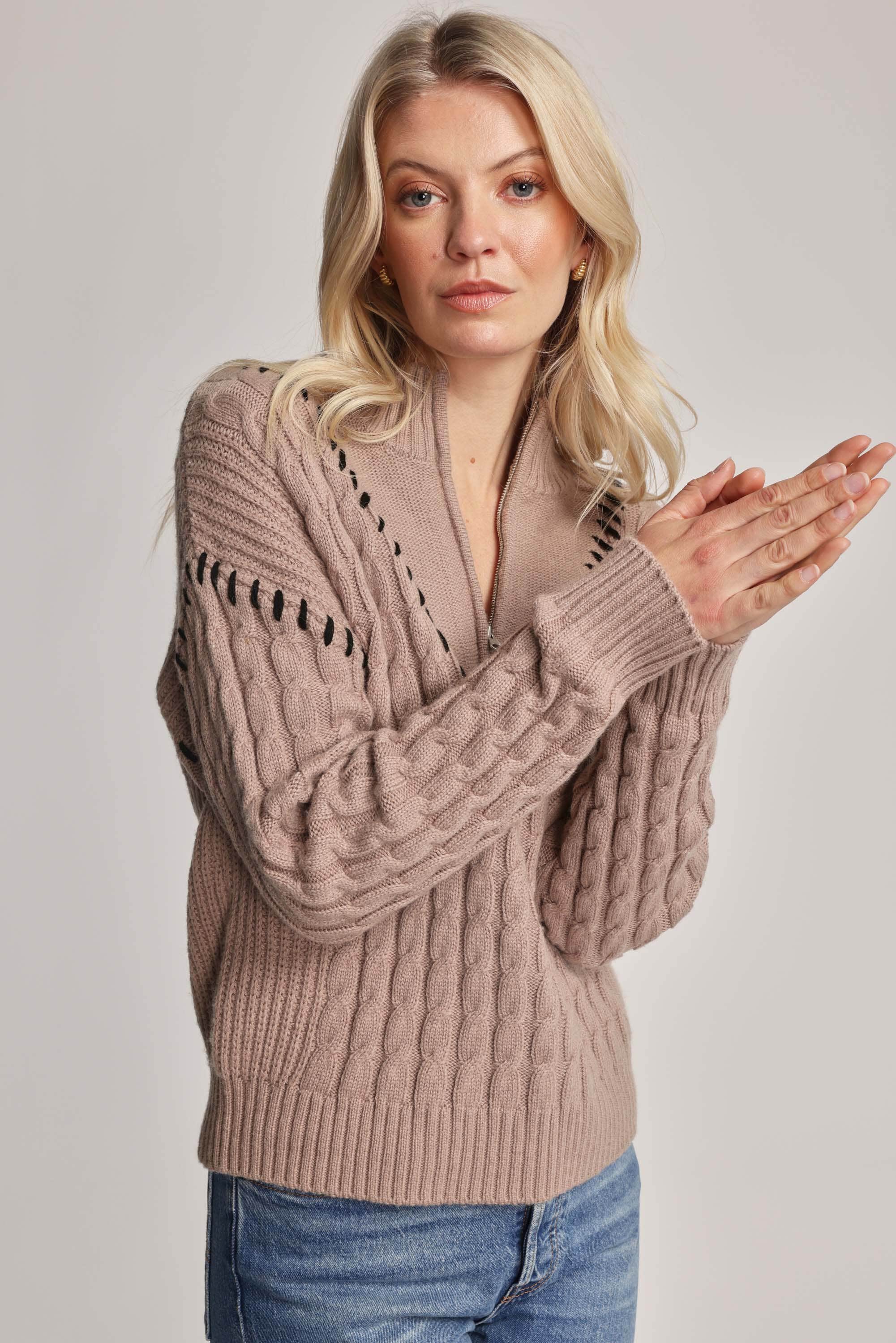 Shop Lorelai Wool Blend Quarter Zip Sweater in Natural Max Women s Fashion NZ