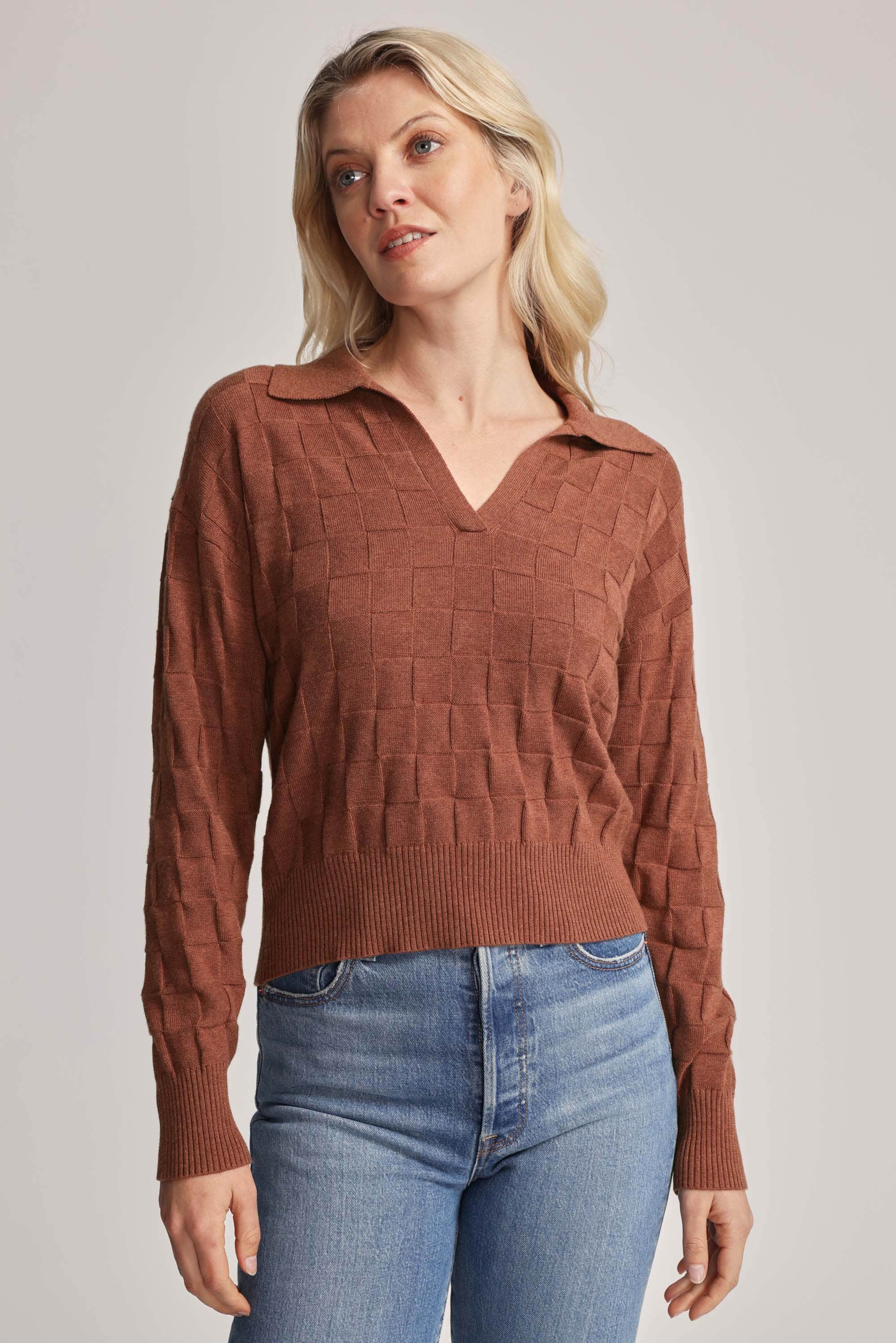 Shop Teagan Cotton Cashmere Henley in Natural Max Women s Fashion NZ