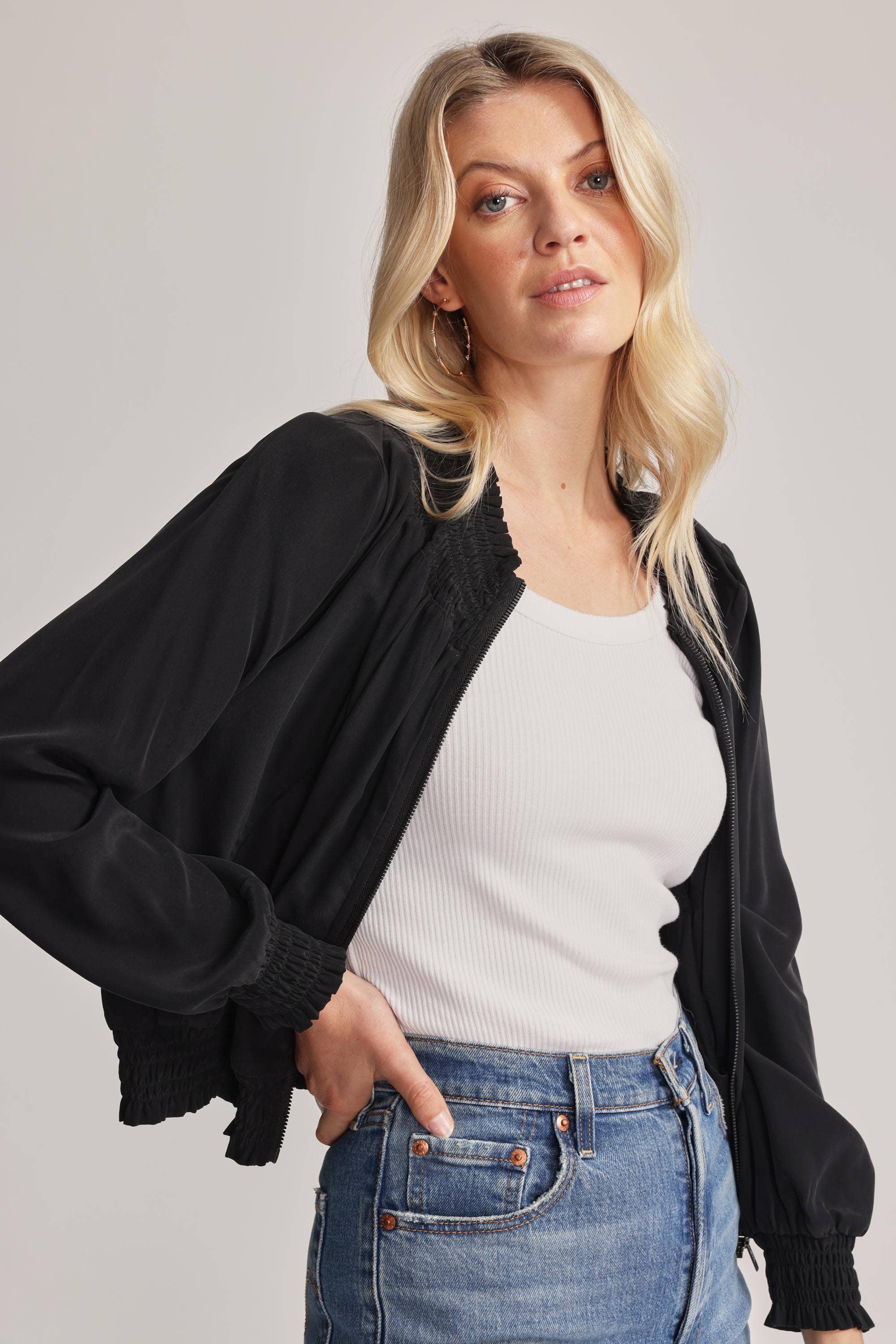 Ladies black bomber jacket store