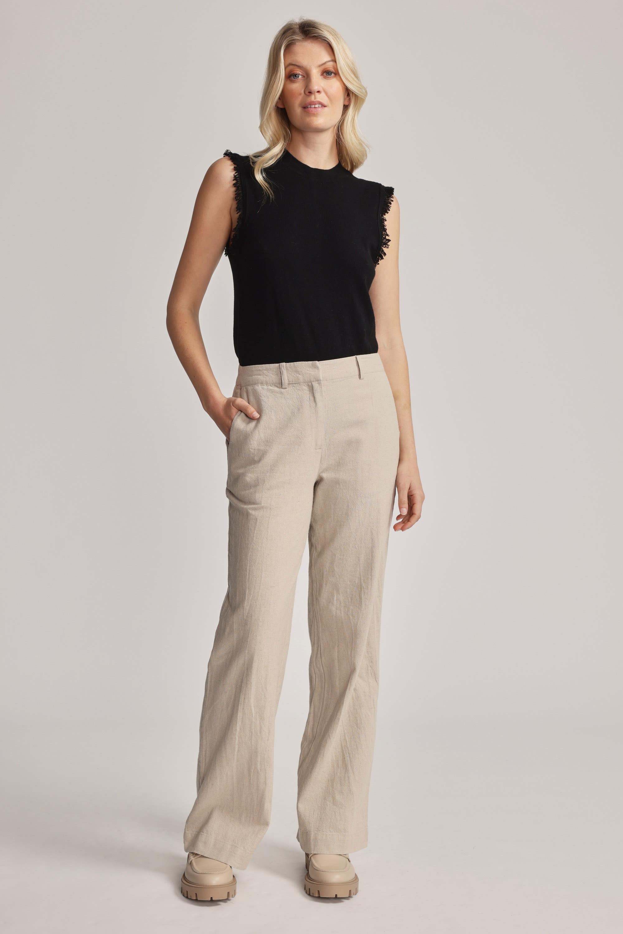 Shop The Wide Leg Linen Blend Pant in Natural Max Women s Fashion NZ