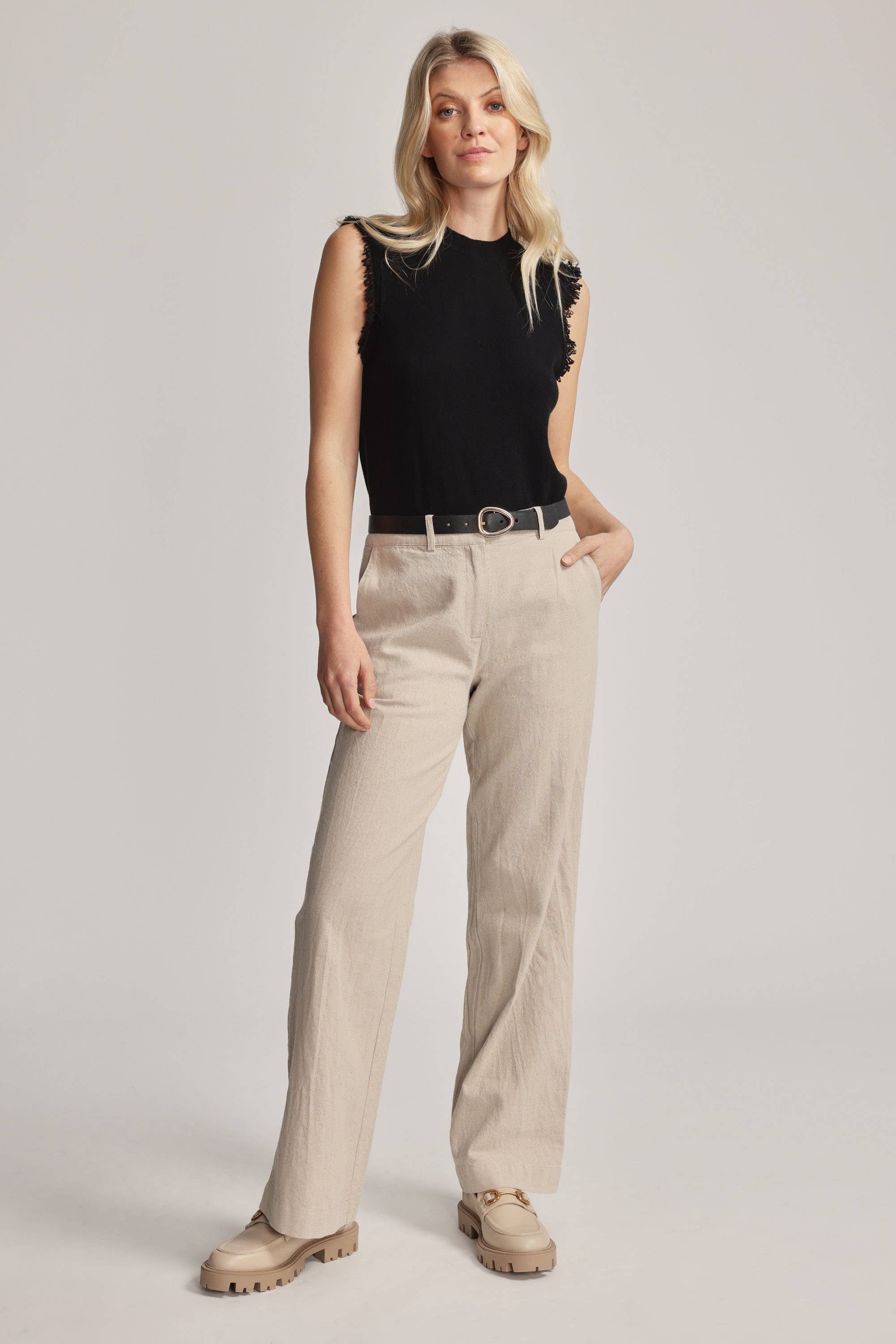 Womens khaki linen trousers top