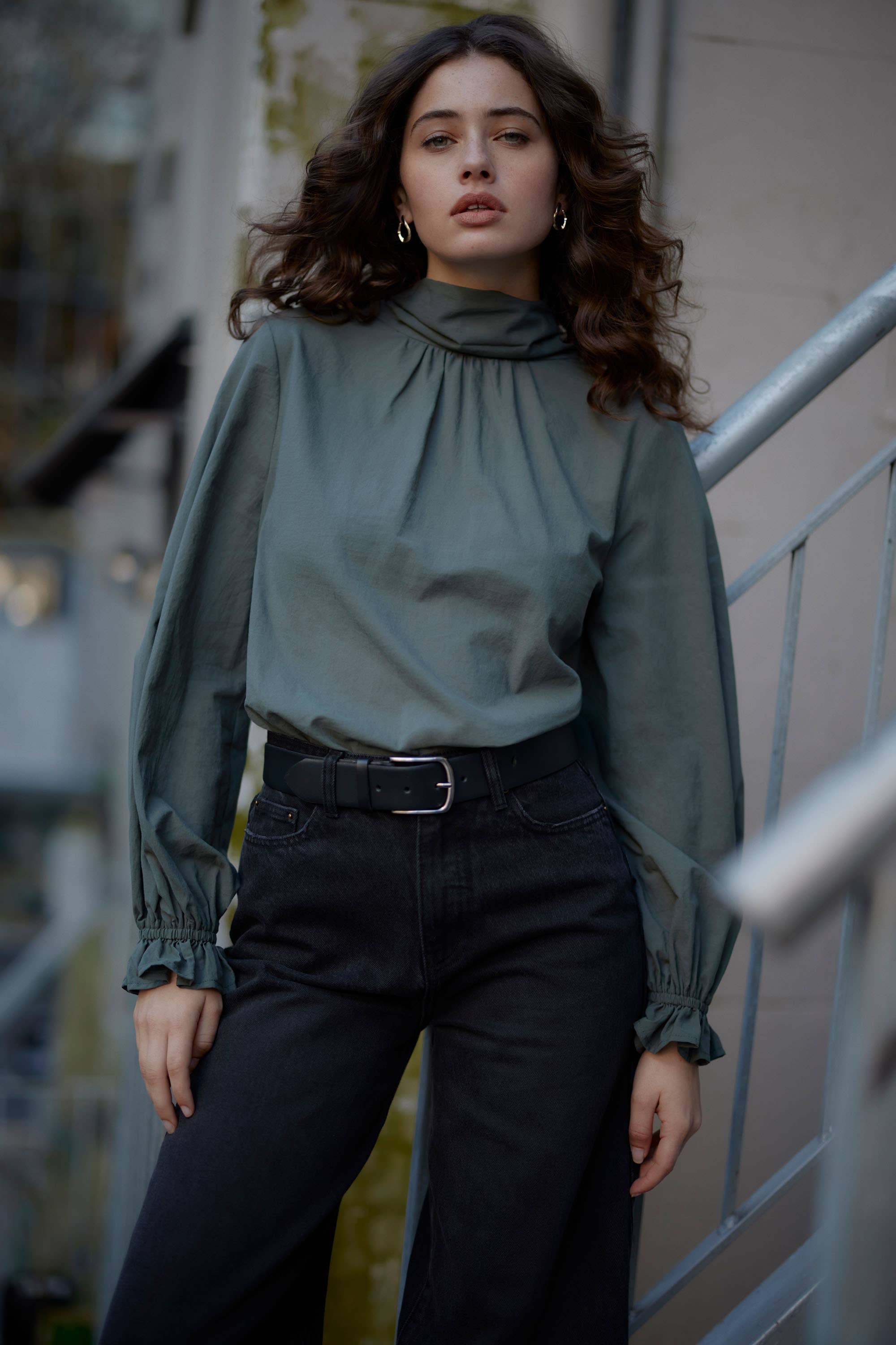 Shop Niamh Blouson Sleeve Blouse in Green Max Women s Fashion NZ