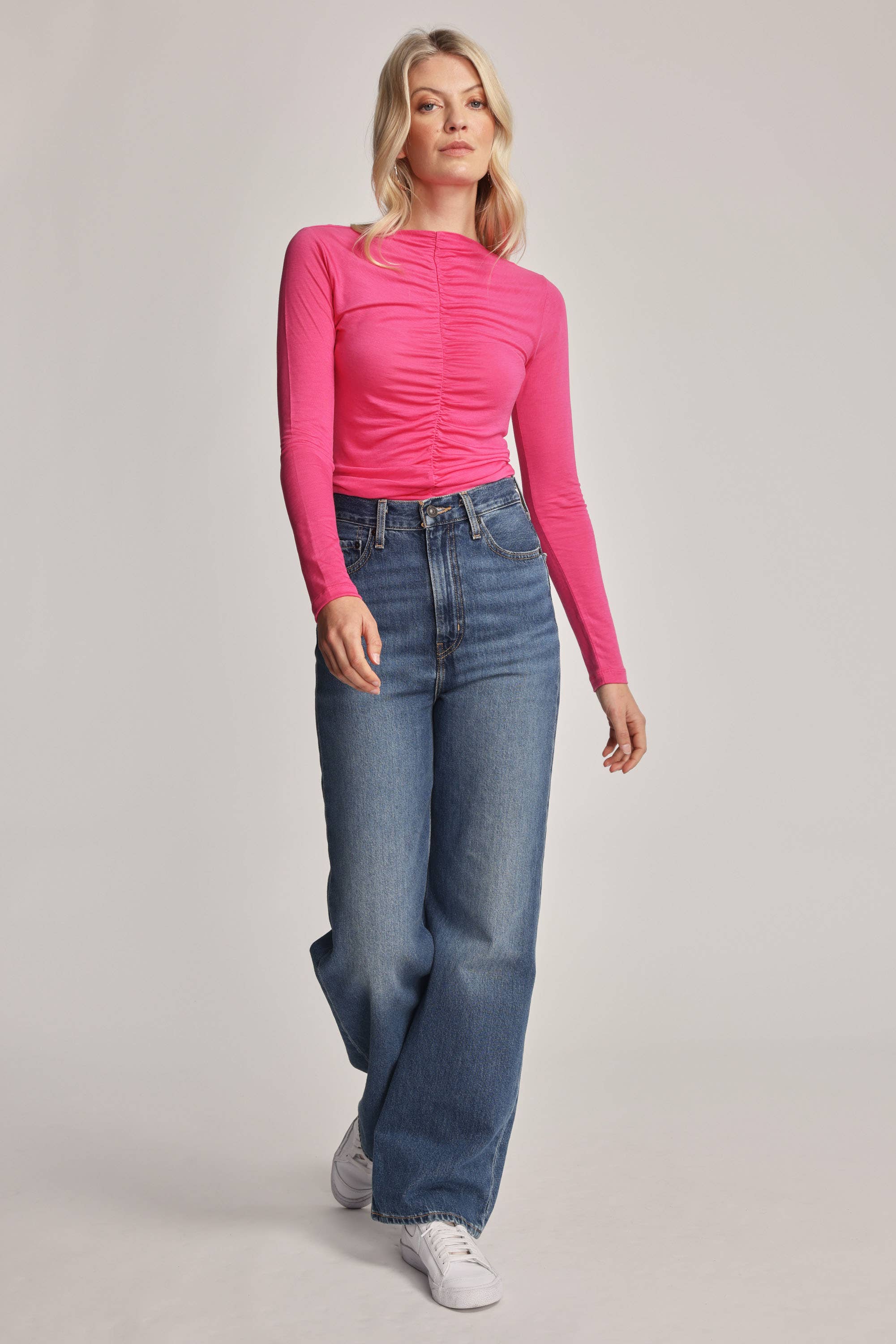 Shop Emma Ruched Long Sleeve Tee in Pink | Max Women's Fashion NZ