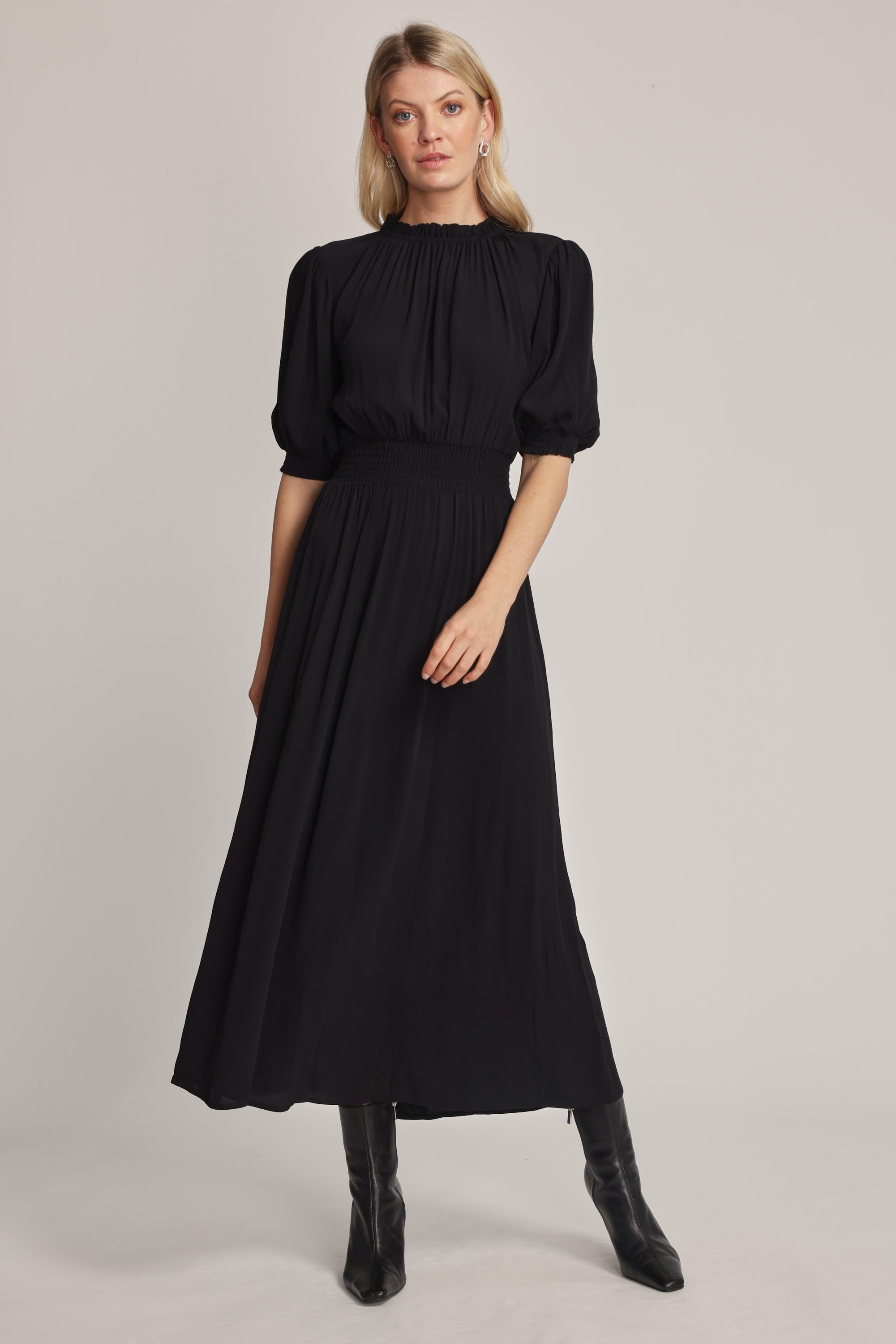 Black puff sleeve dress sales