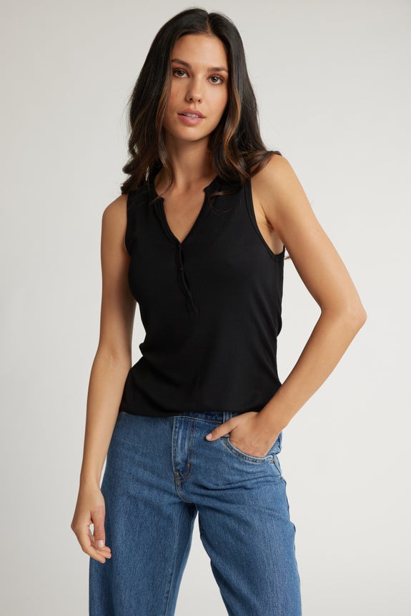 Melody Button Front Ribbed Tank