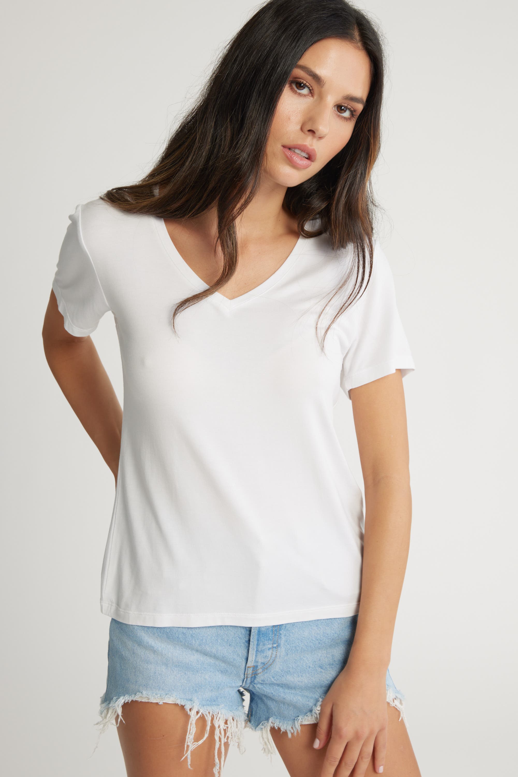 Shop Riley Short Sleeve V Neck Tee in White | Max Women's Fashion NZ