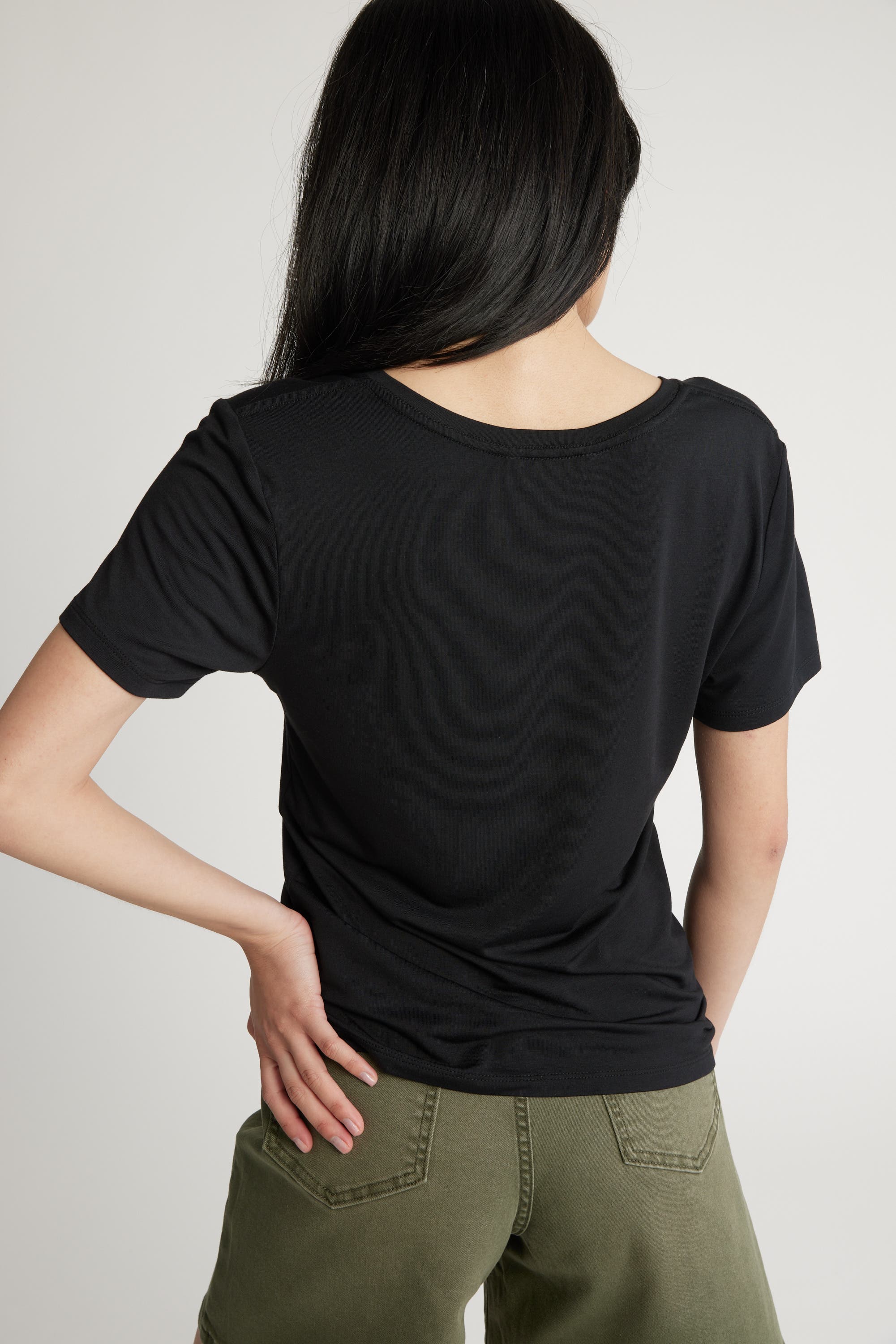 Shop Riley Short Sleeve V Neck Tee in Black | Max Women's Fashion NZ