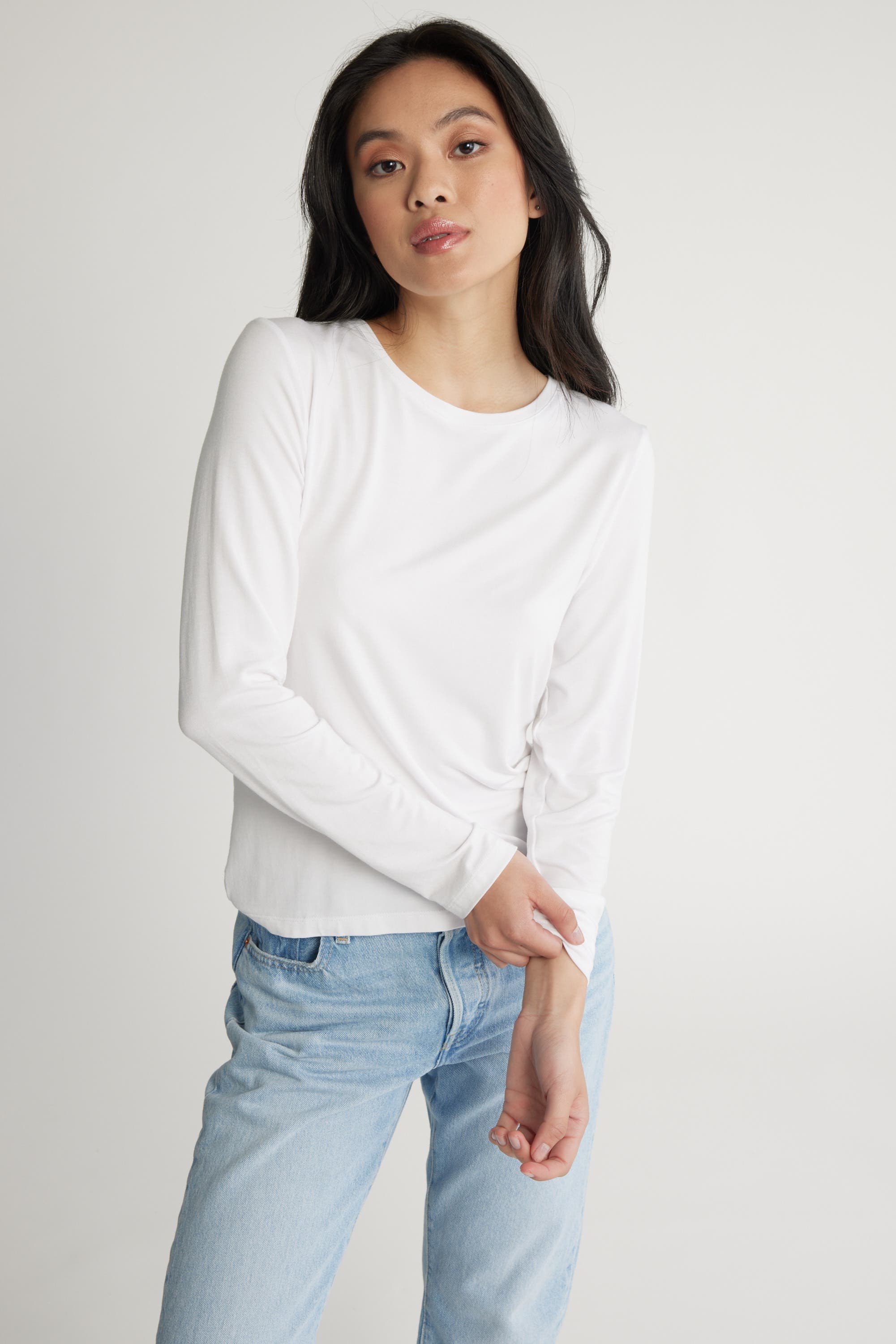 Shop Stella Long Sleeve Crew Neck Tee in White